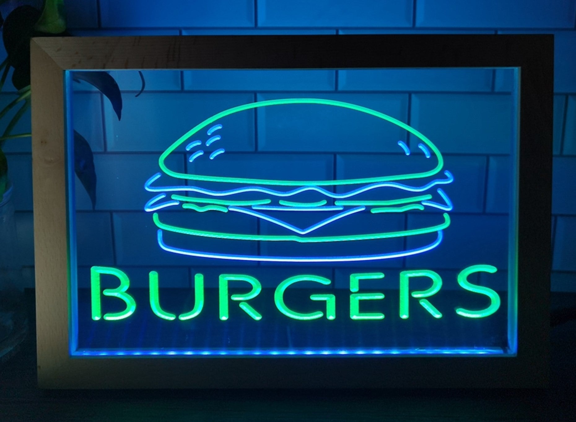 Burgers Sandwiches Led Neon Sign Framed Kebab Burger Restaurant Decor