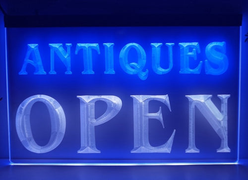 Antiques Open Led Neon Sign Dual Color Antiques Shop Decor Wall Hanging Desktop