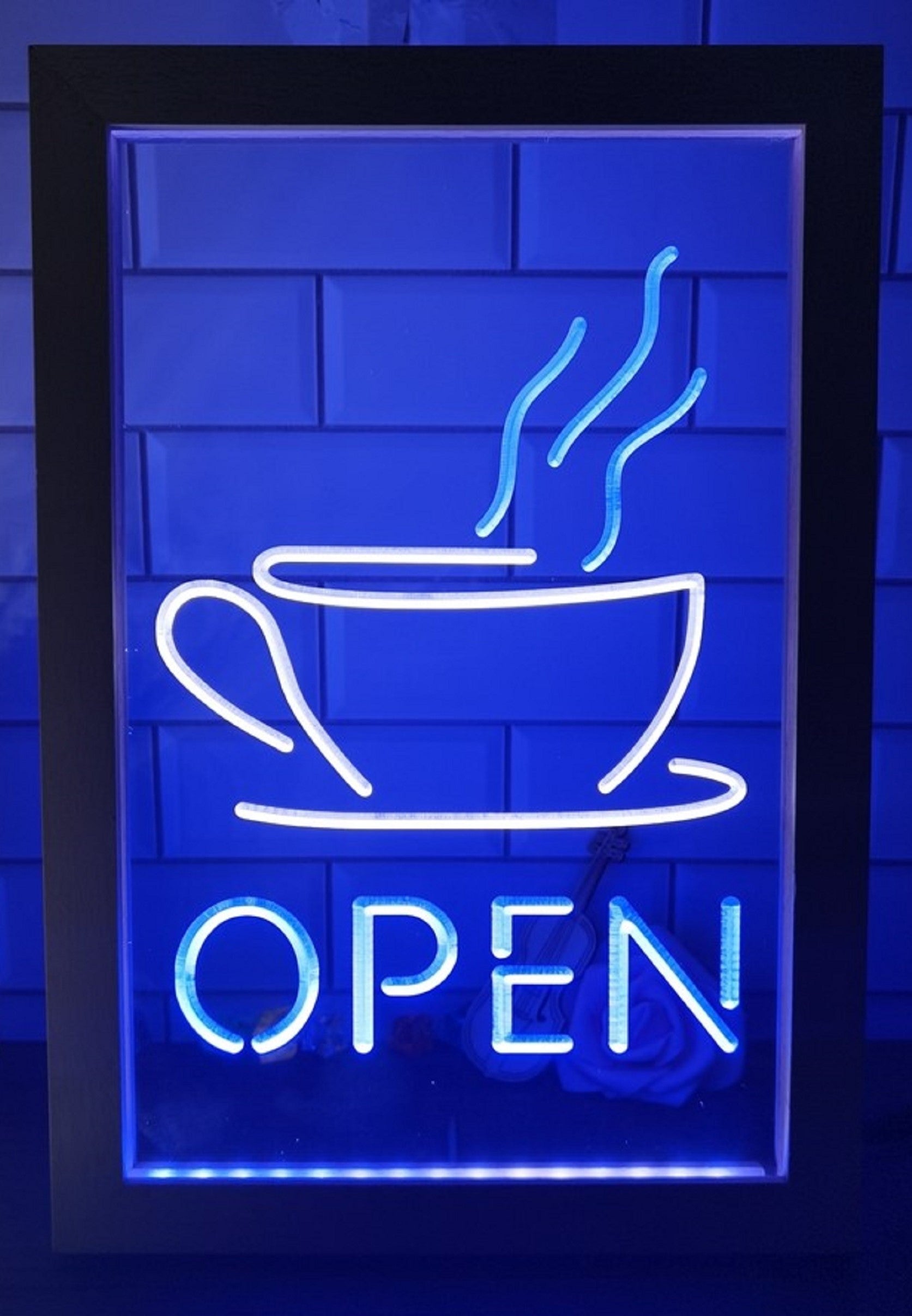 Hot Cafe Open Led Neon Sign Framed Coffee Shop Wall Hanging Decor