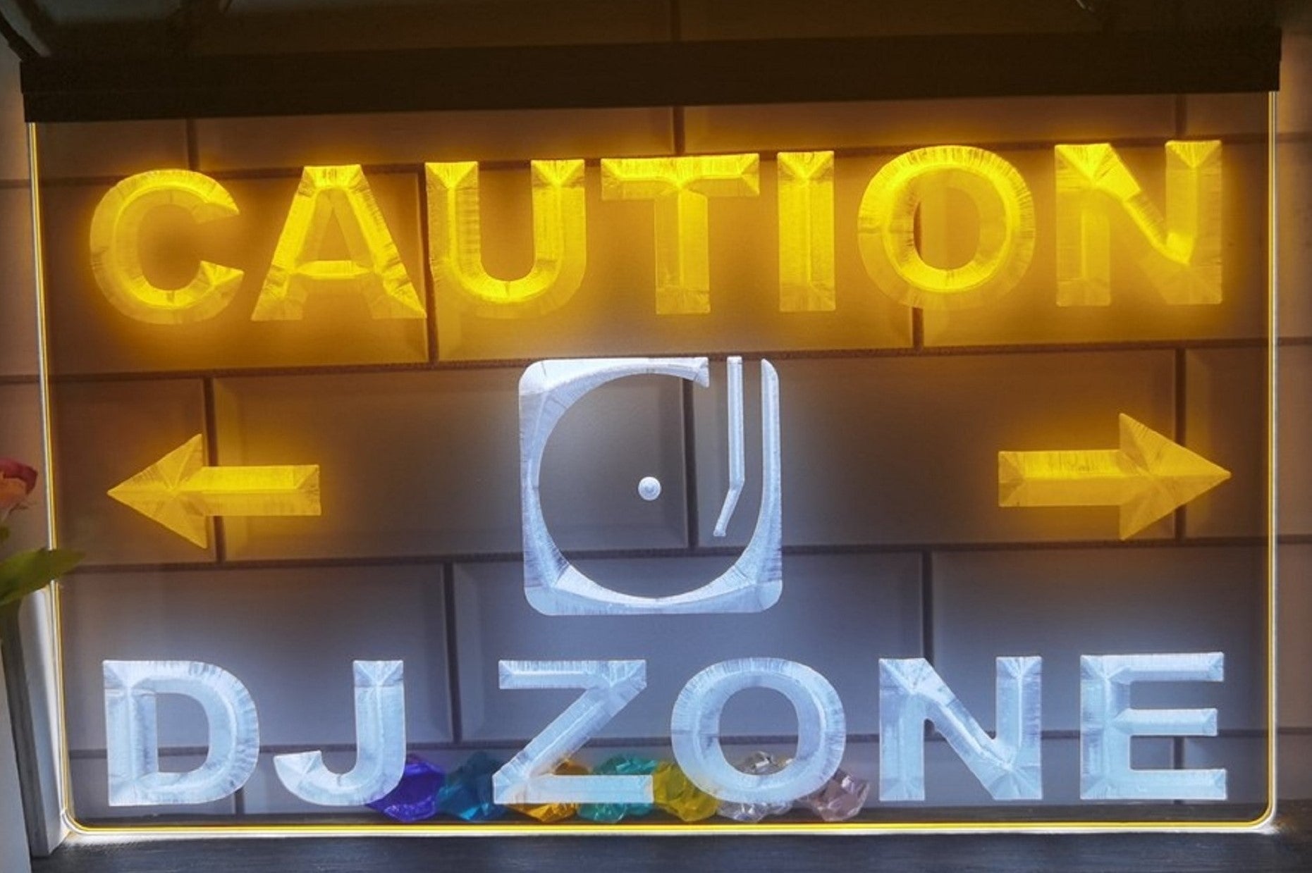Caution DJ Zone Led Neon Sign Dual Color Music Room Audio Recording Studio Decor
