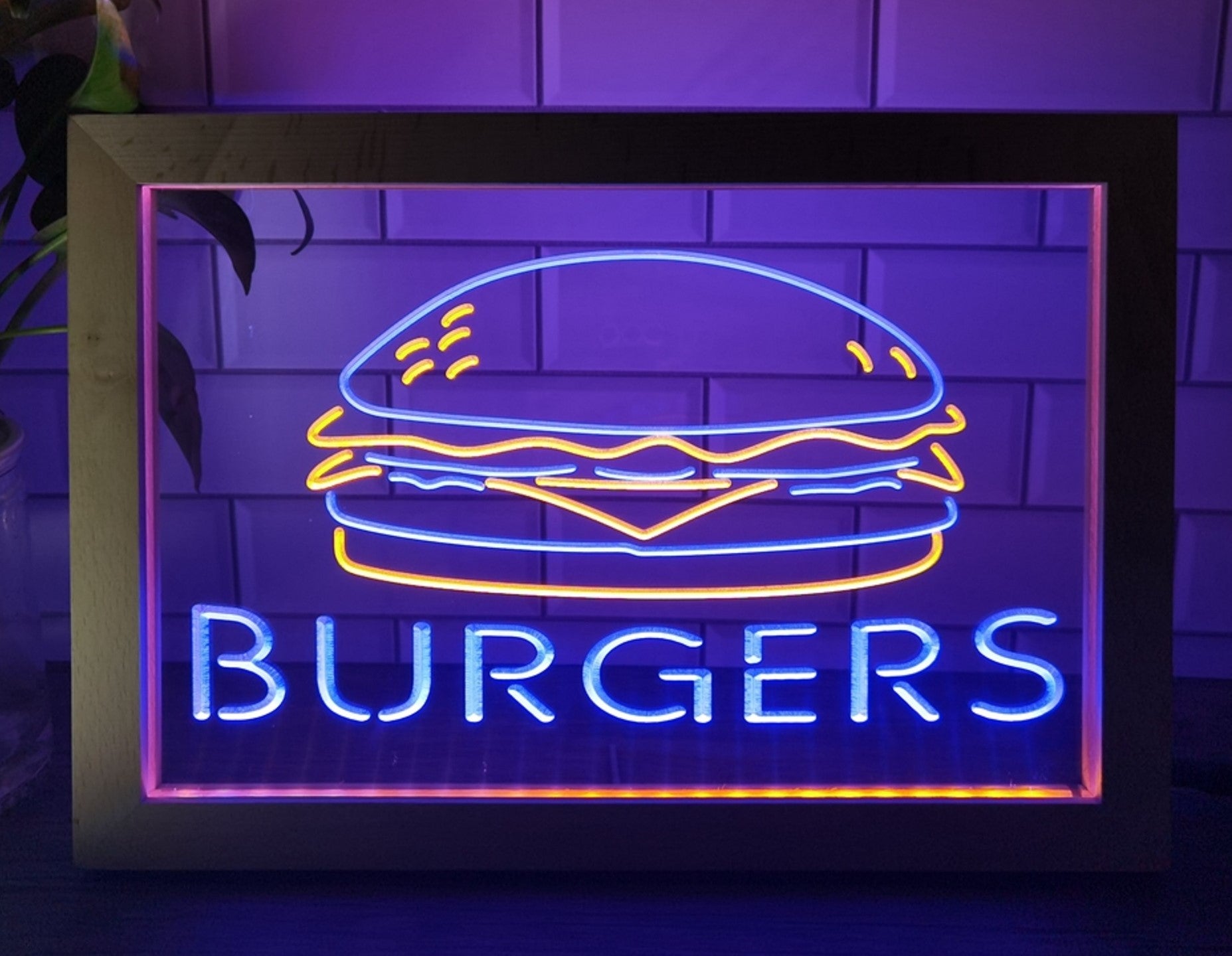 Burgers Sandwiches Led Neon Sign Framed Kebab Burger Restaurant Decor