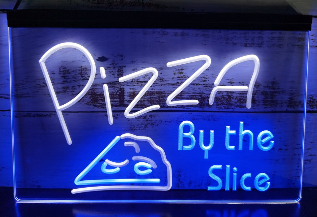 Pizza By The Slice Led Neon Sign Dual Color Pizzeria Restaurant Decor