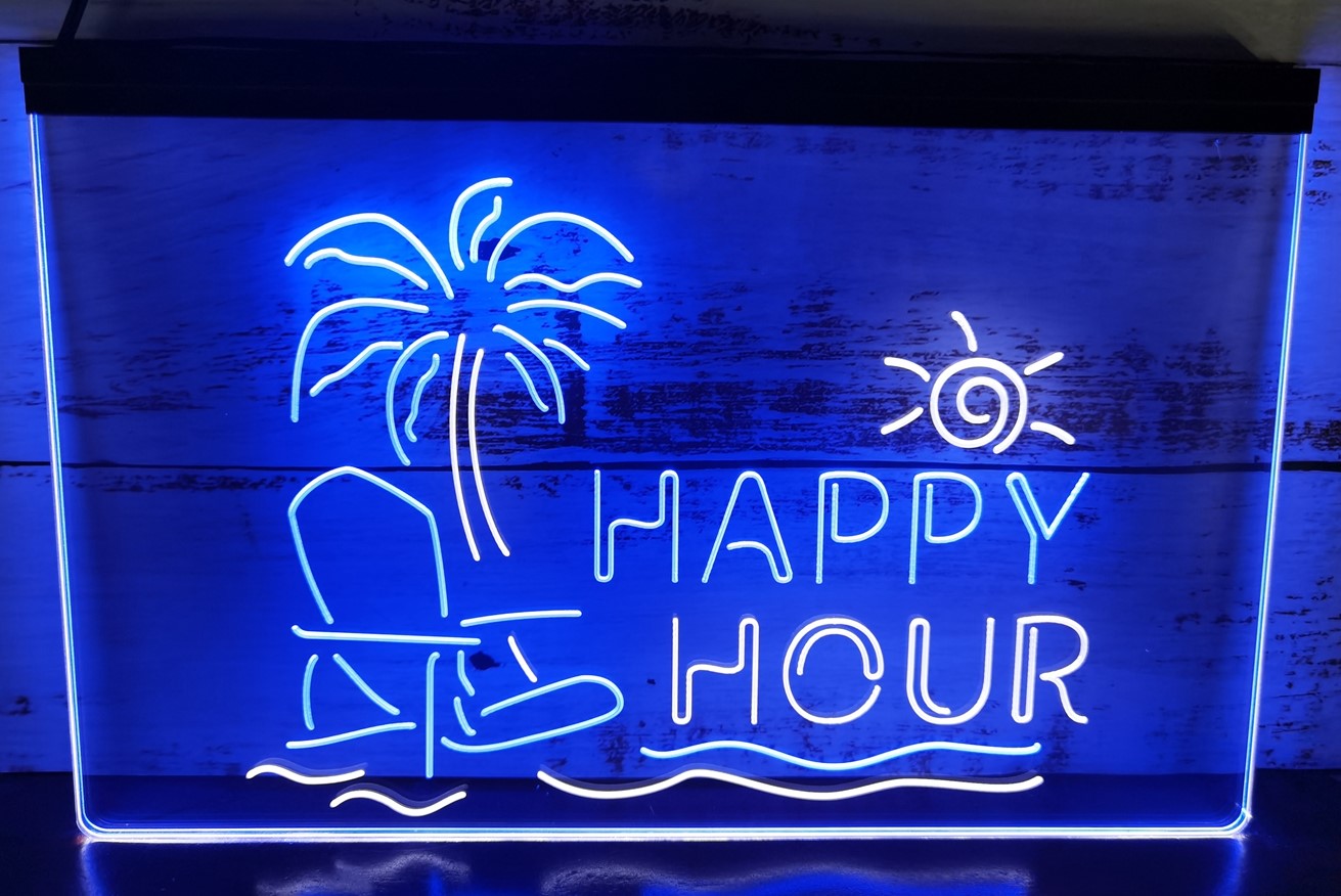 Happy Hour Beach Led Neon Sign Dual Color Home Restaurant Coffee Shop Decor