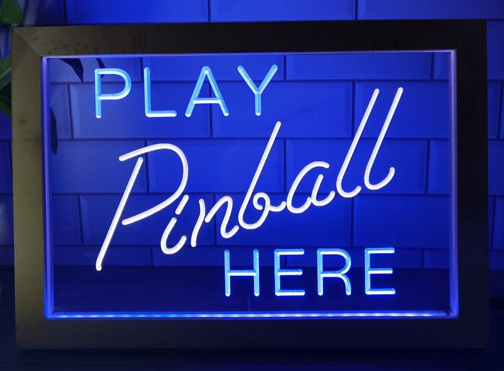 Play Pinball Here Led Neon Sign Framed Arcade Pinball Shop Decor