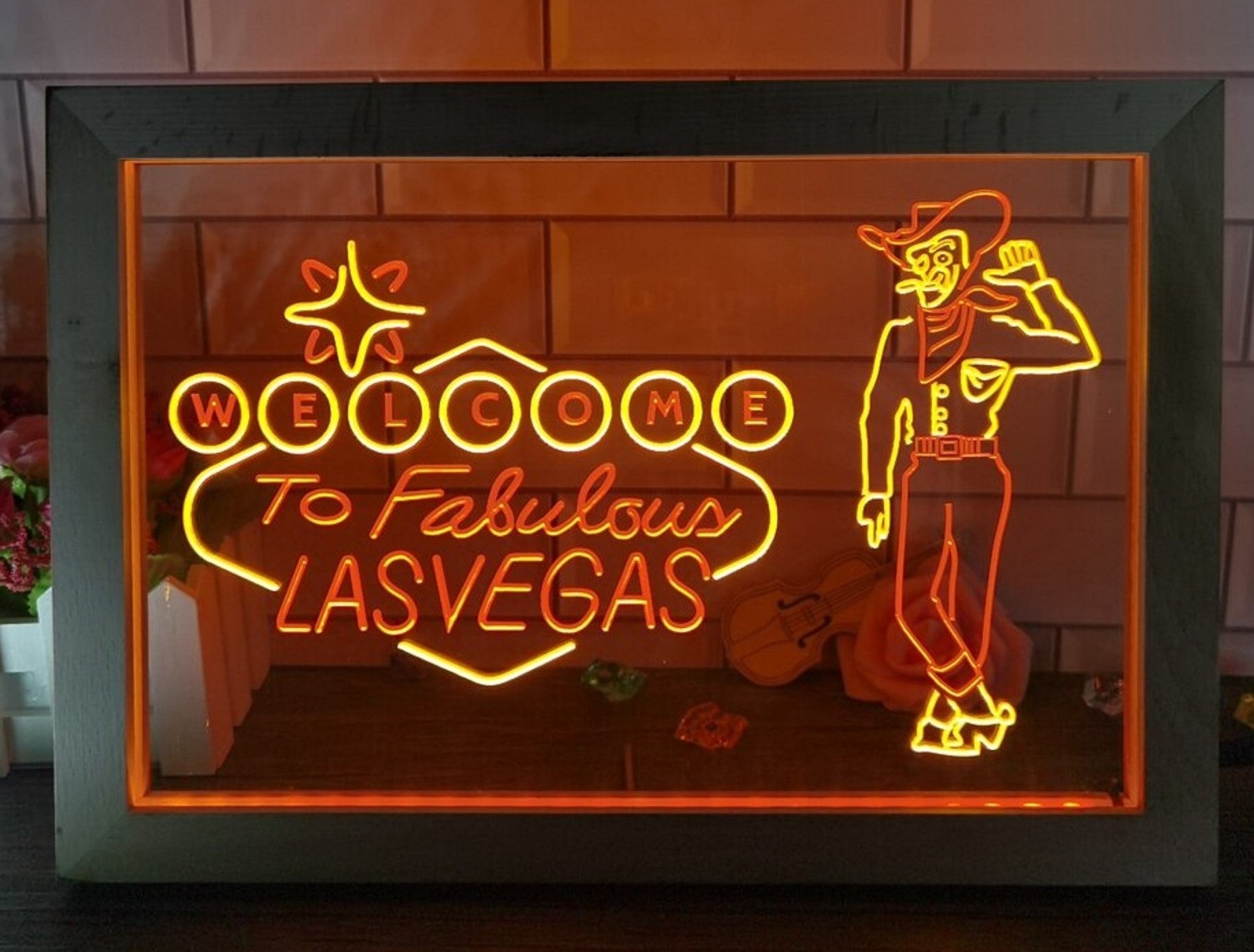 Cowboys Welcome To Fabulous Las vegas Led Neon Sign Framed