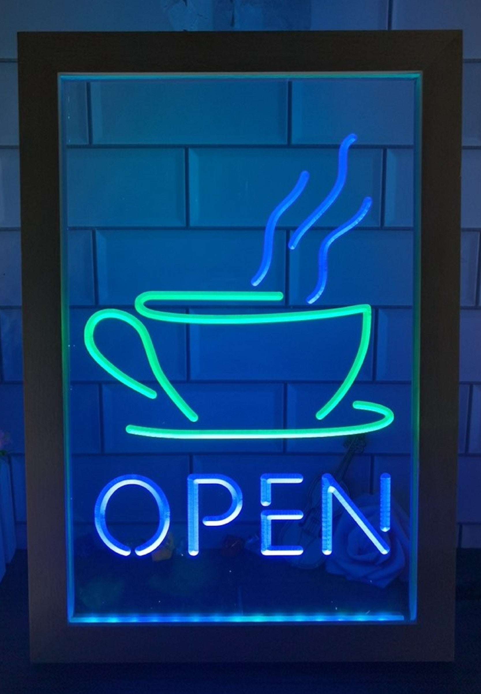 Hot Cafe Open Led Neon Sign Framed Coffee Shop Wall Hanging Decor