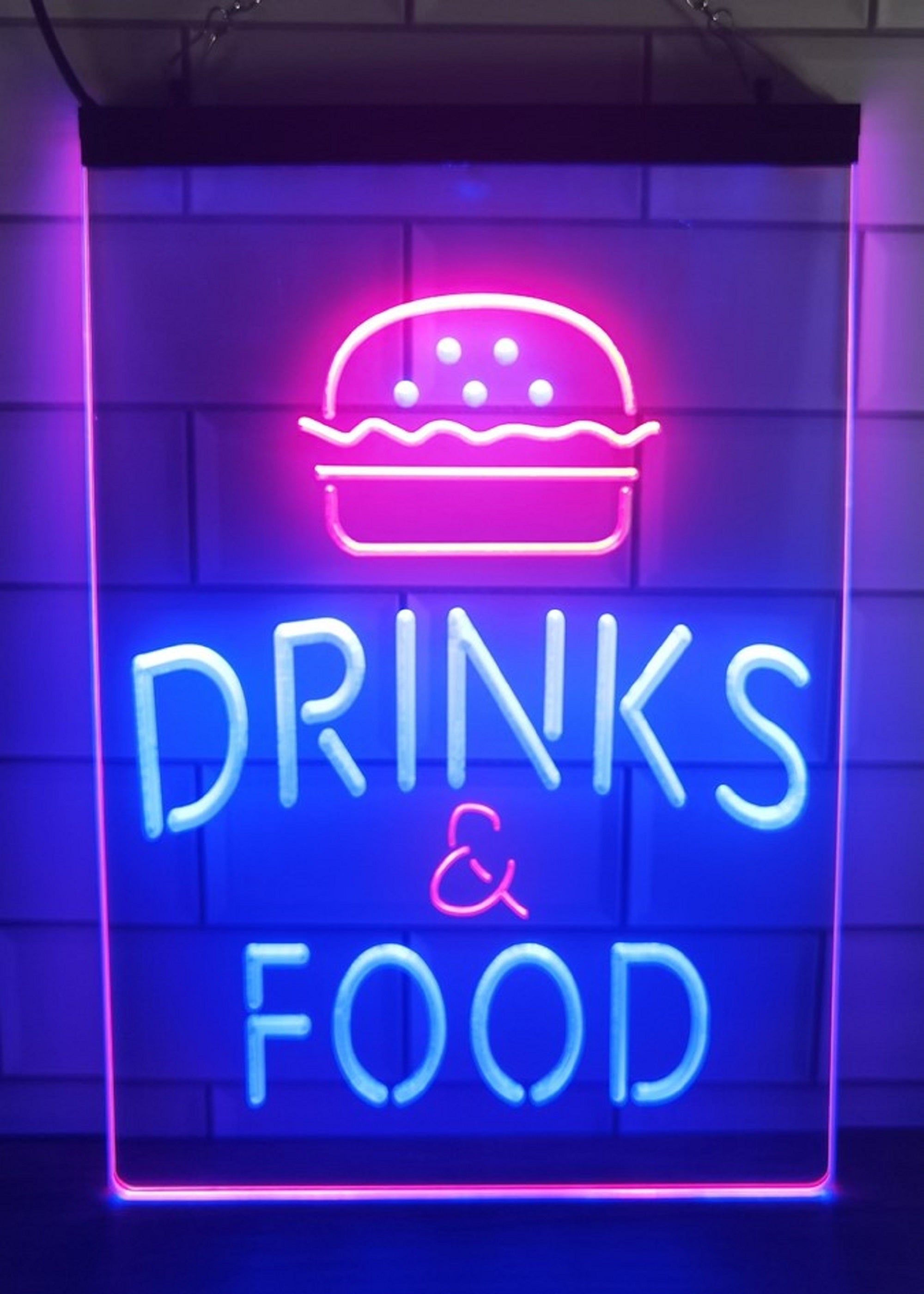 Burger Drinks Food Led Neon Sign Dual Color Kebab Burger Restaurant Decor