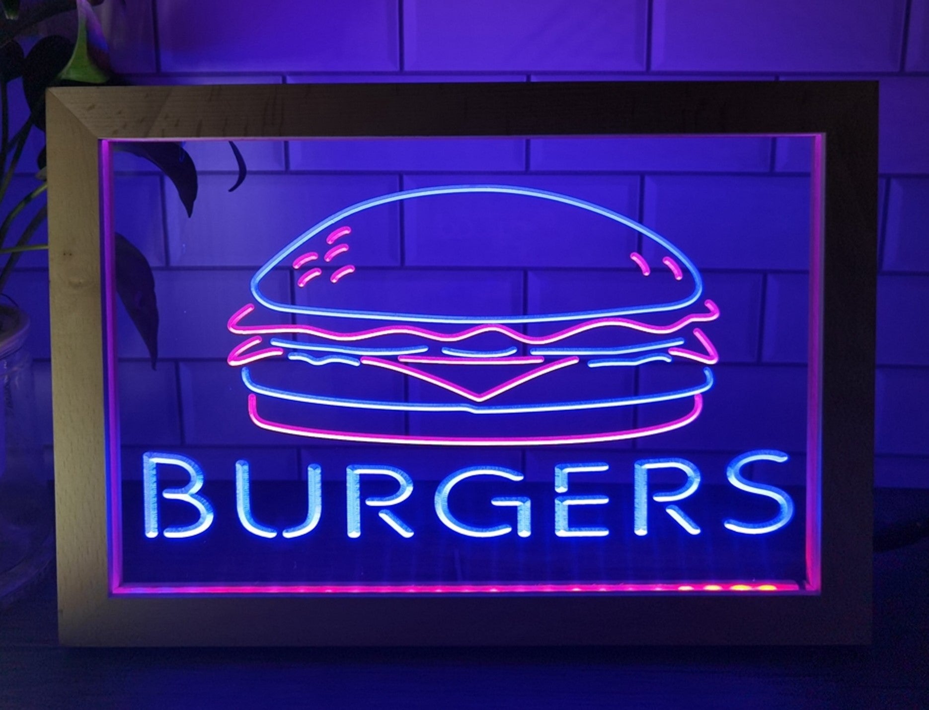 Burgers Sandwiches Led Neon Sign Framed Kebab Burger Restaurant Decor