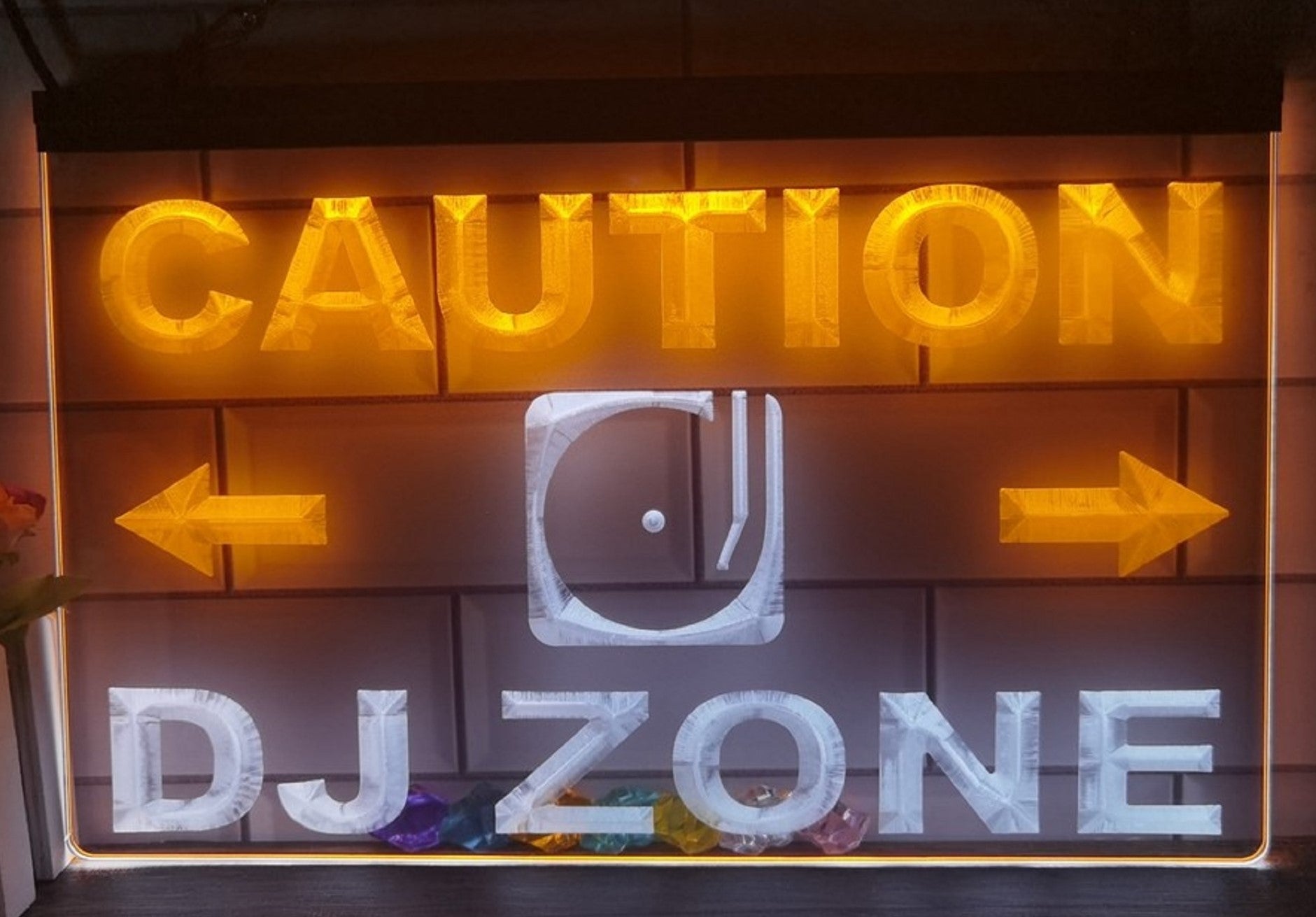 Caution DJ Zone Led Neon Sign Dual Color Music Room Audio Recording Studio Decor
