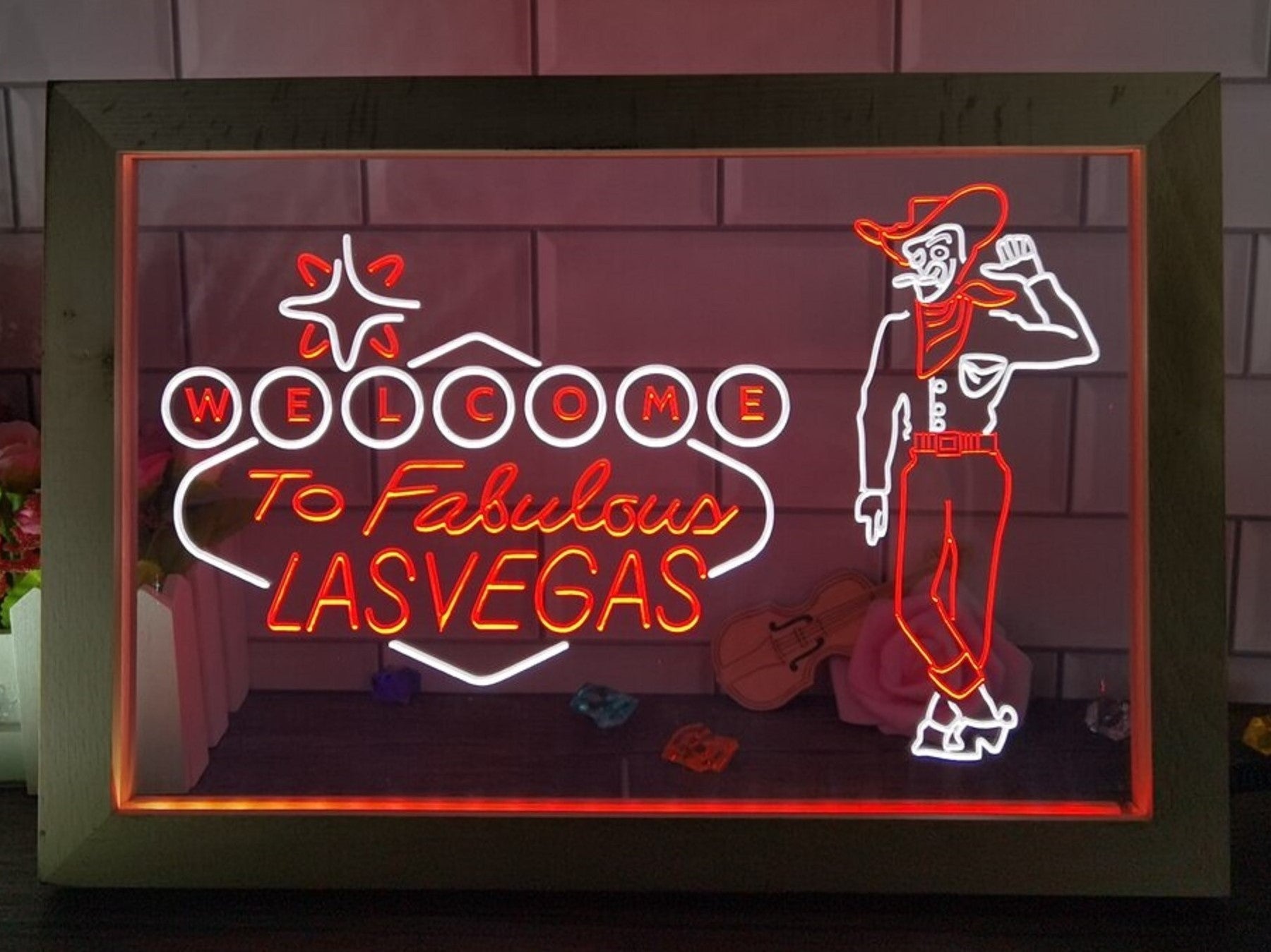 Cowboys Welcome To Fabulous Las vegas Led Neon Sign Framed
