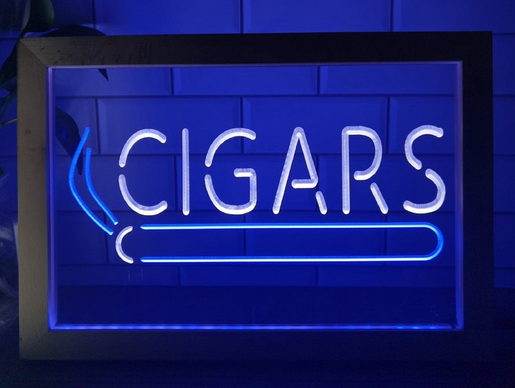 Cigars Smoking Led Neon Sign Framed Cigar Lounge Cigar Vape Smoke Shop Decor