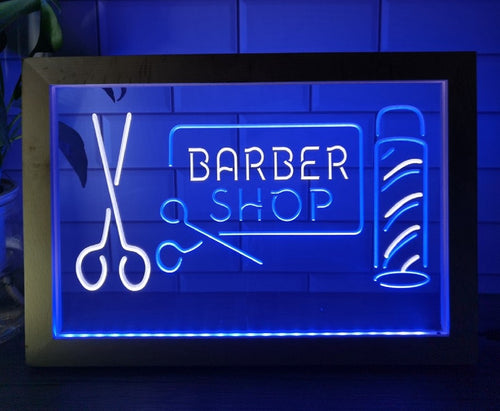 Barber Shop Scissor Led Neon Sign Framed Haircut Salon Barber Shop Decor