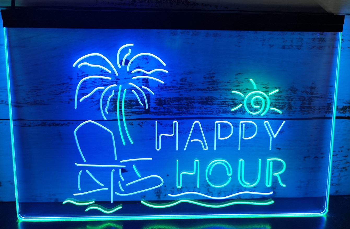Happy Hour Beach Led Neon Sign Dual Color Home Restaurant Coffee Shop Decor