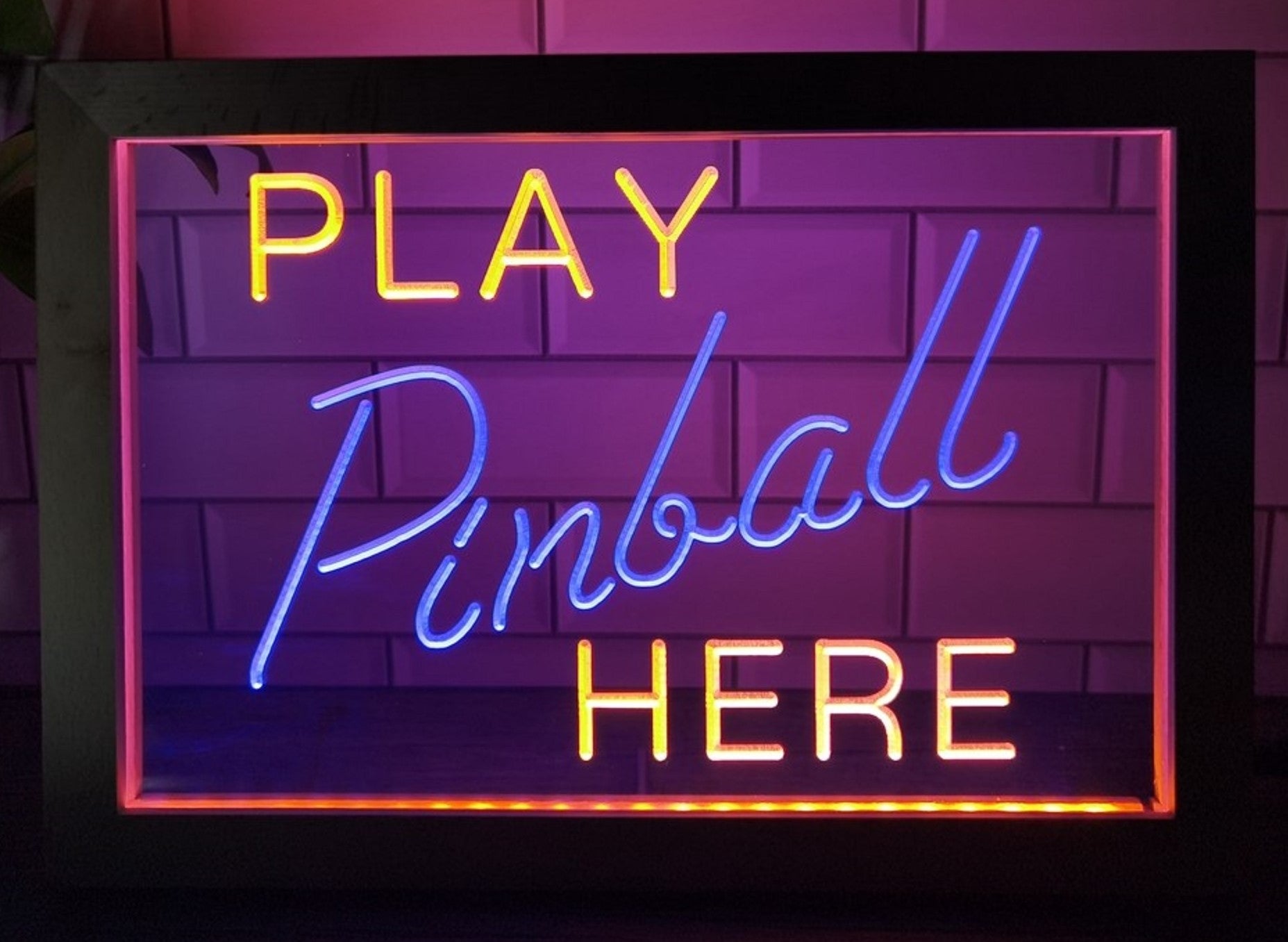 Play Pinball Here Led Neon Sign Framed Arcade Pinball Shop Decor