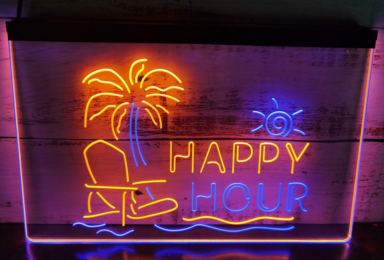Happy Hour Beach Led Neon Sign Dual Color Home Restaurant Coffee Shop Decor