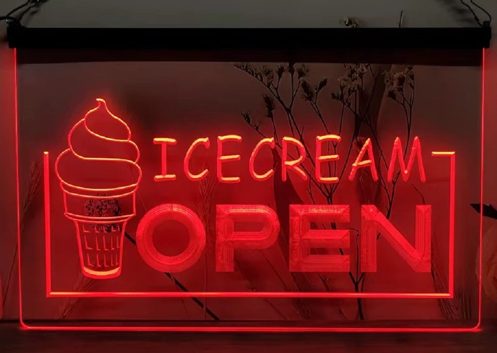 Ice Cream Open Led Neon Sign Ice Cream Smoothie Slushie Store Decor
