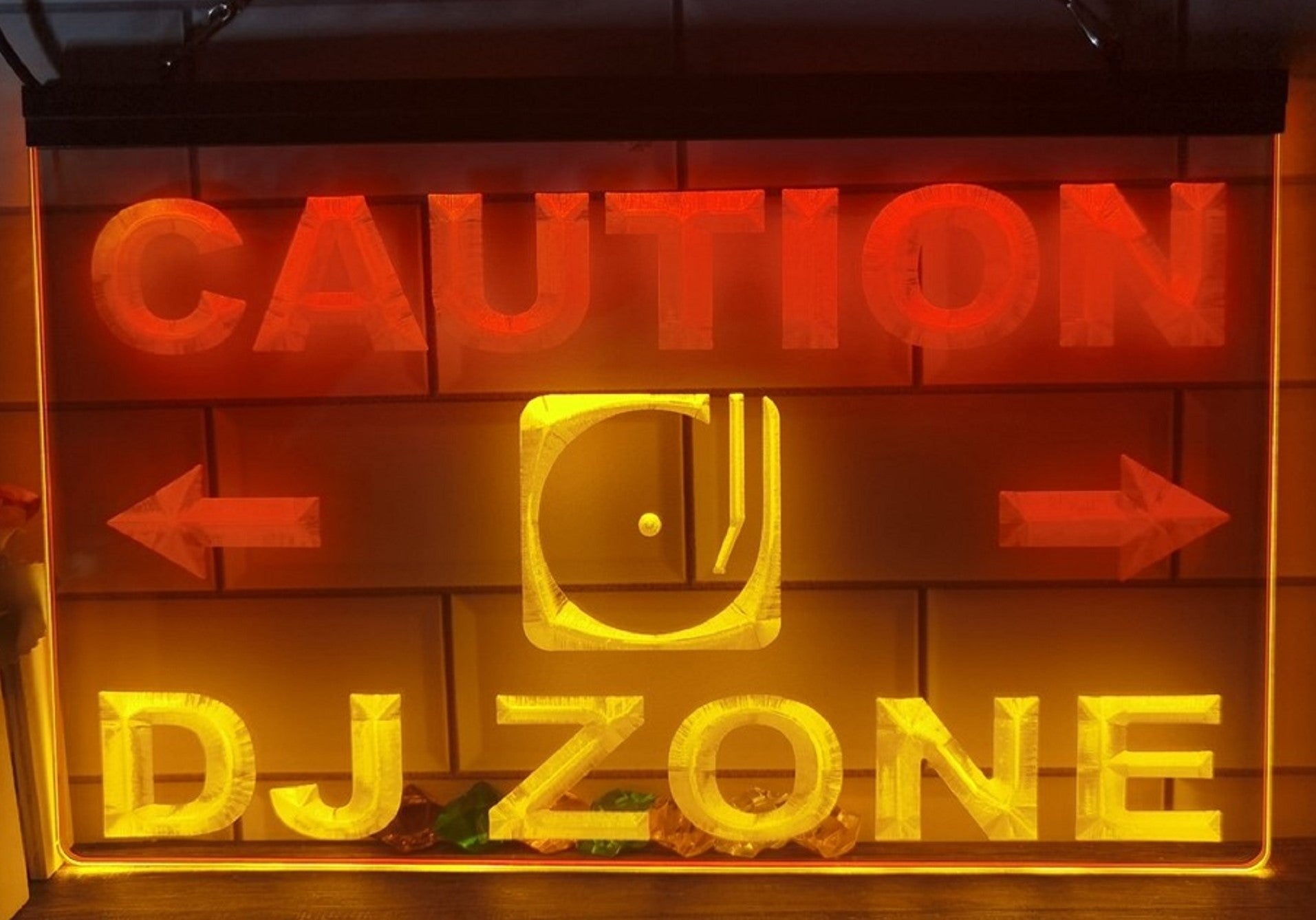 Caution DJ Zone Led Neon Sign Dual Color Music Room Audio Recording Studio Decor