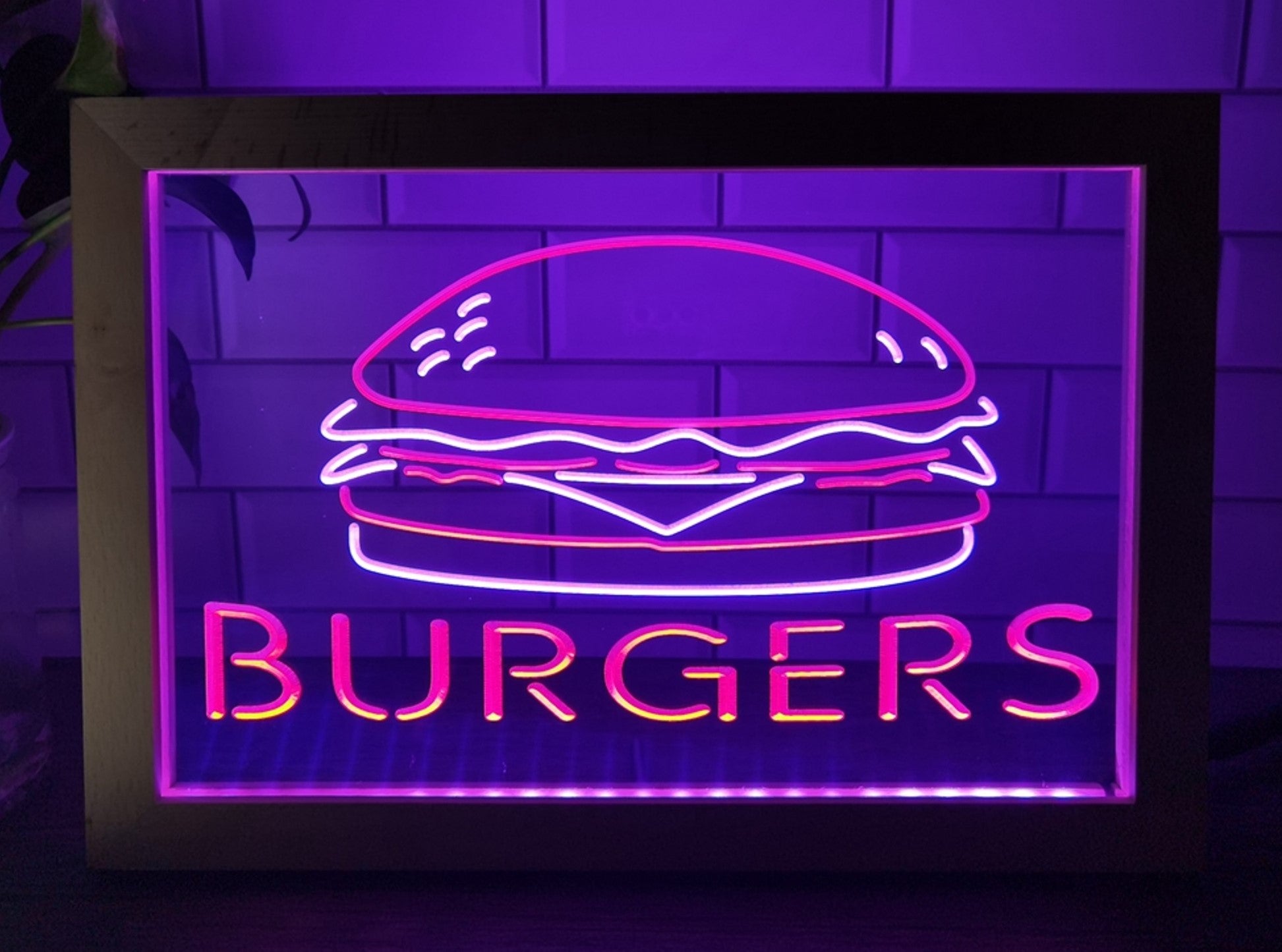 Burgers Sandwiches Led Neon Sign Framed Kebab Burger Restaurant Decor