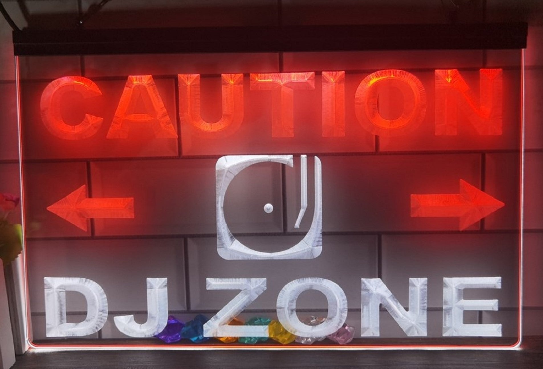 Caution DJ Zone Led Neon Sign Dual Color Music Room Audio Recording Studio Decor