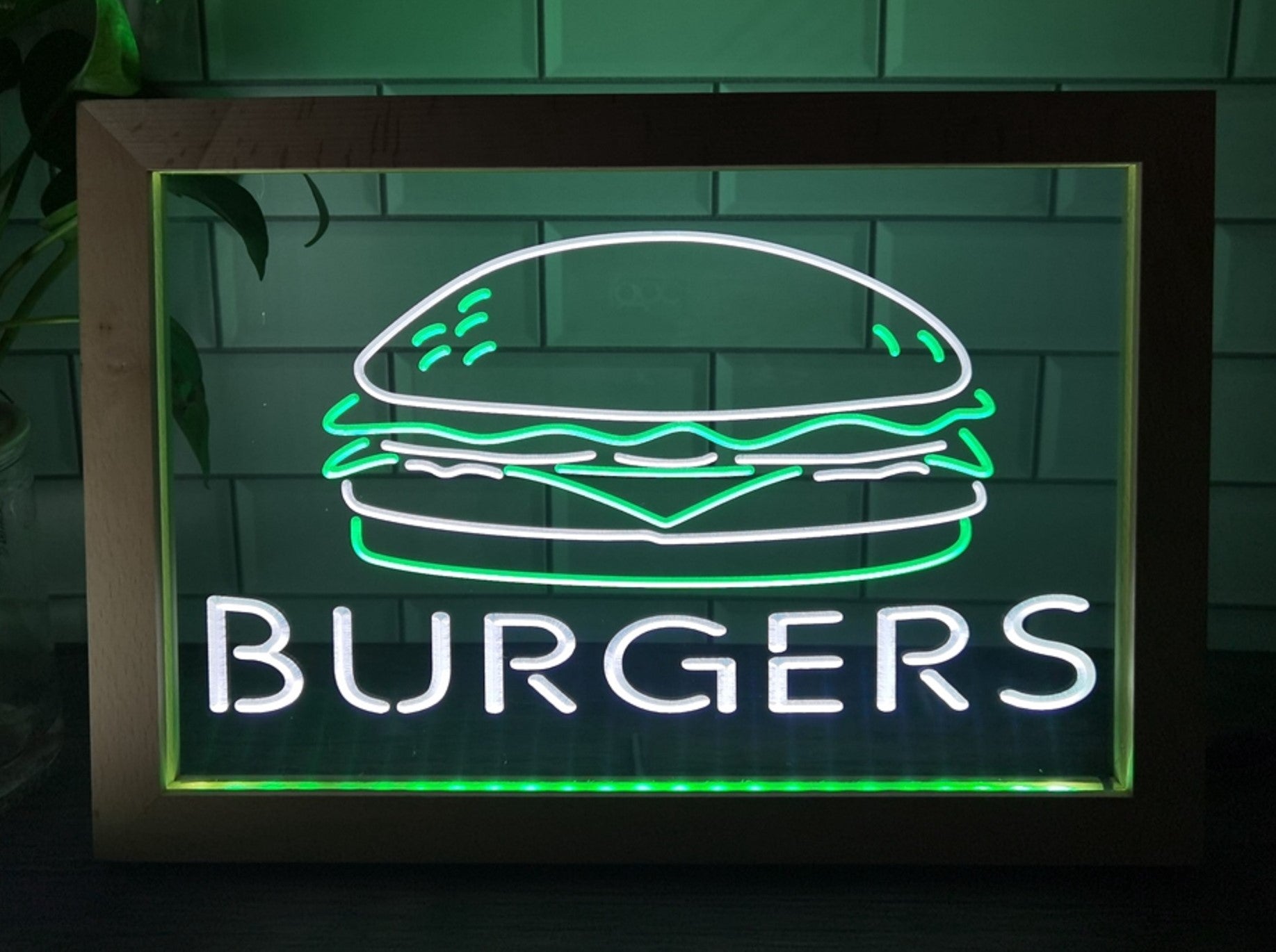 Burgers Sandwiches Led Neon Sign Framed Kebab Burger Restaurant Decor