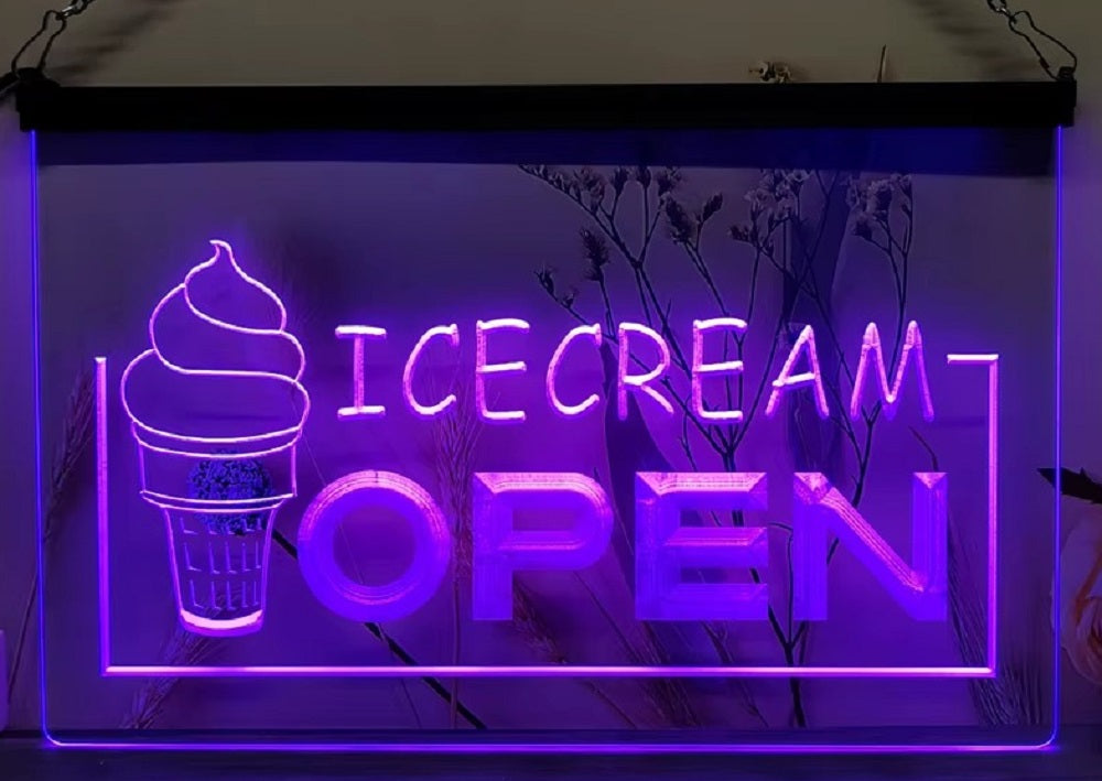 Ice Cream Open Led Neon Sign Ice Cream Smoothie Slushie Store Decor