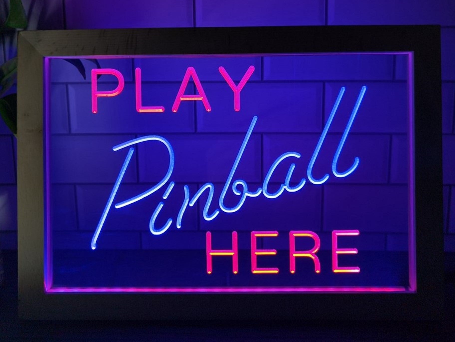Play Pinball Here Led Neon Sign Framed Arcade Pinball Shop Decor