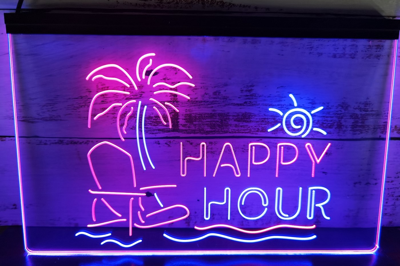 Happy Hour Beach Led Neon Sign Dual Color Home Restaurant Coffee Shop Decor