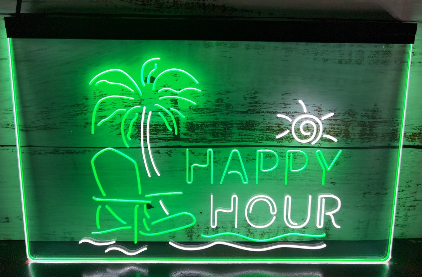 Happy Hour Beach Led Neon Sign Dual Color Home Restaurant Coffee Shop Decor
