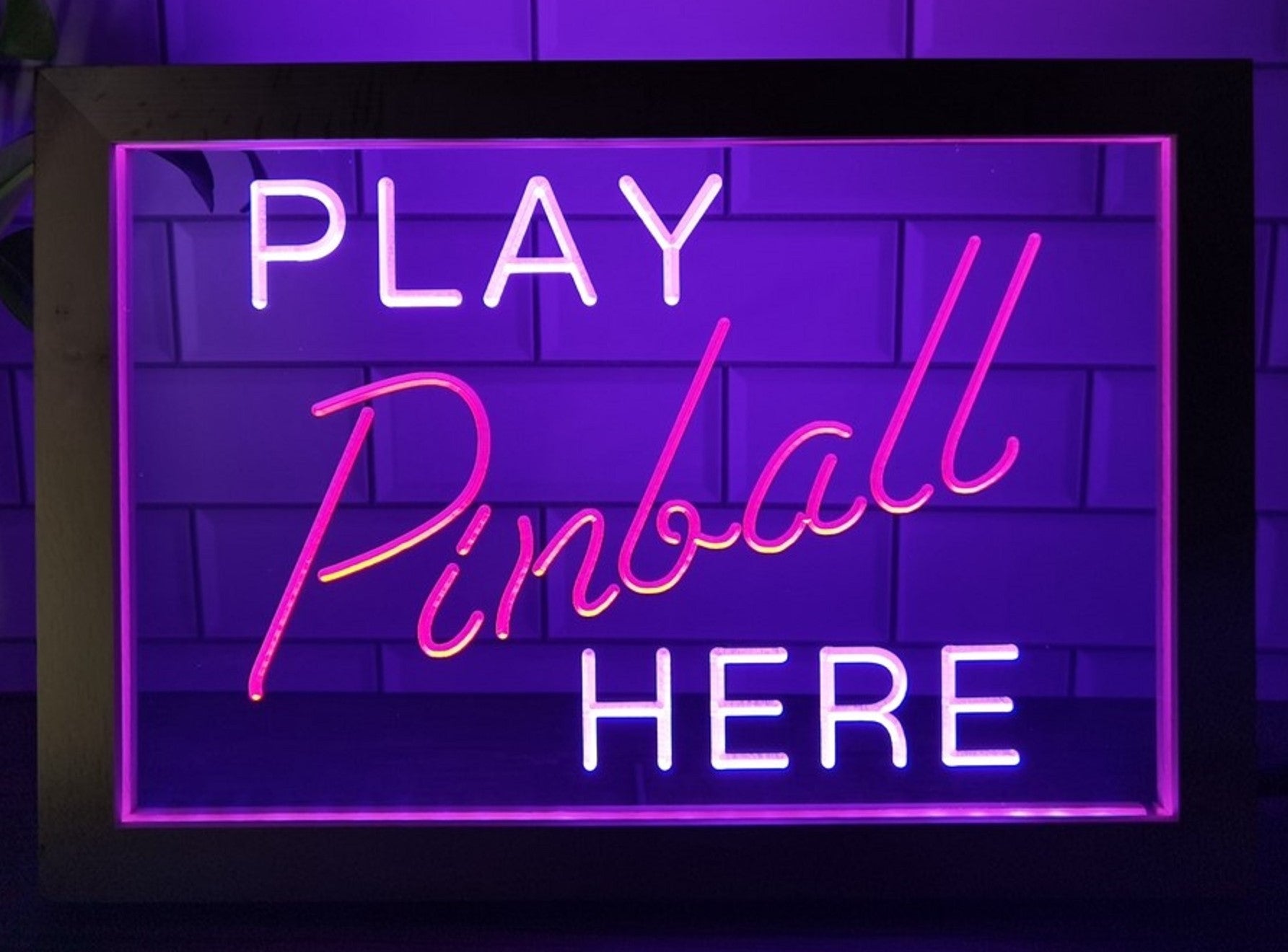 Play Pinball Here Led Neon Sign Framed Arcade Pinball Shop Decor