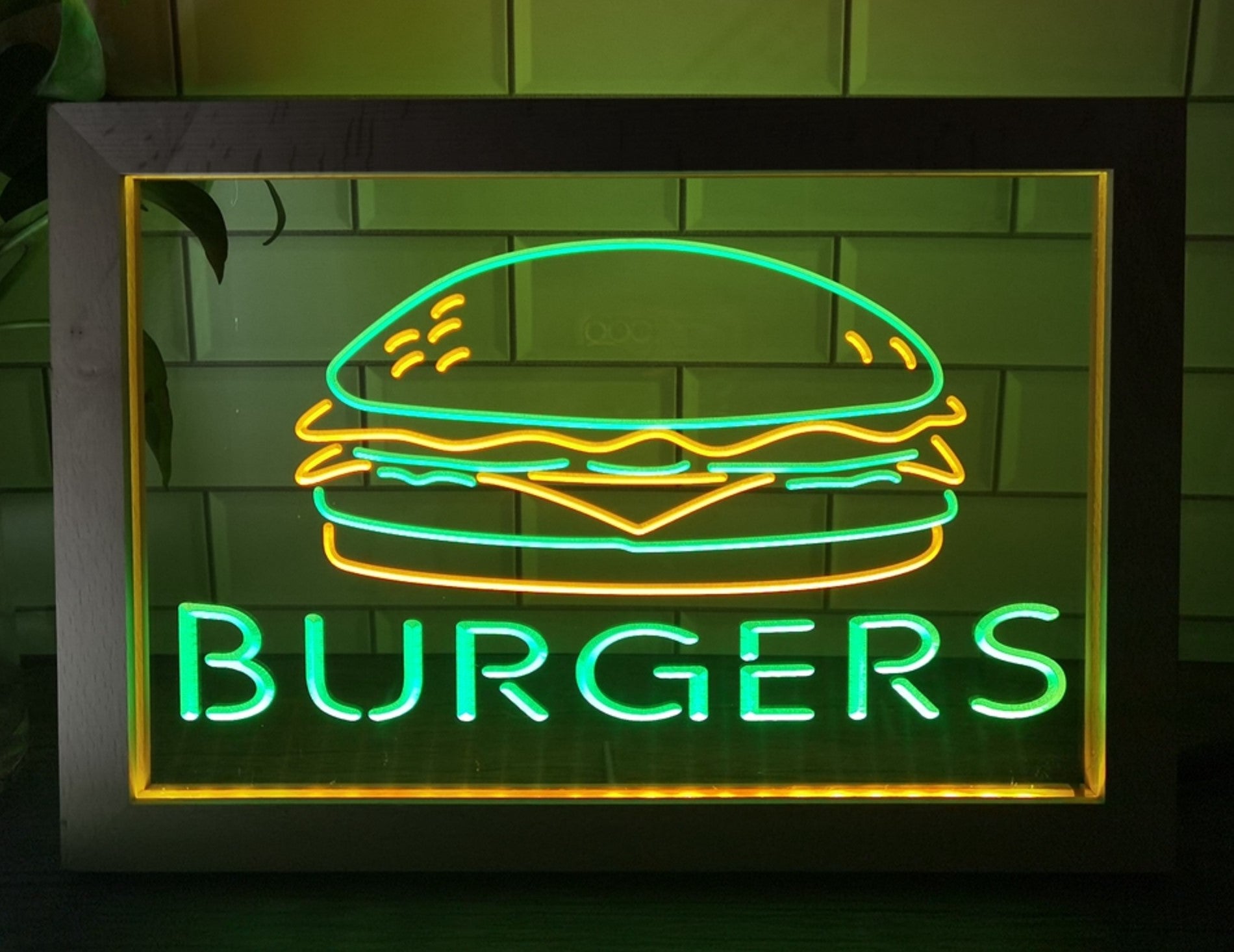 Burgers Sandwiches Led Neon Sign Framed Kebab Burger Restaurant Decor