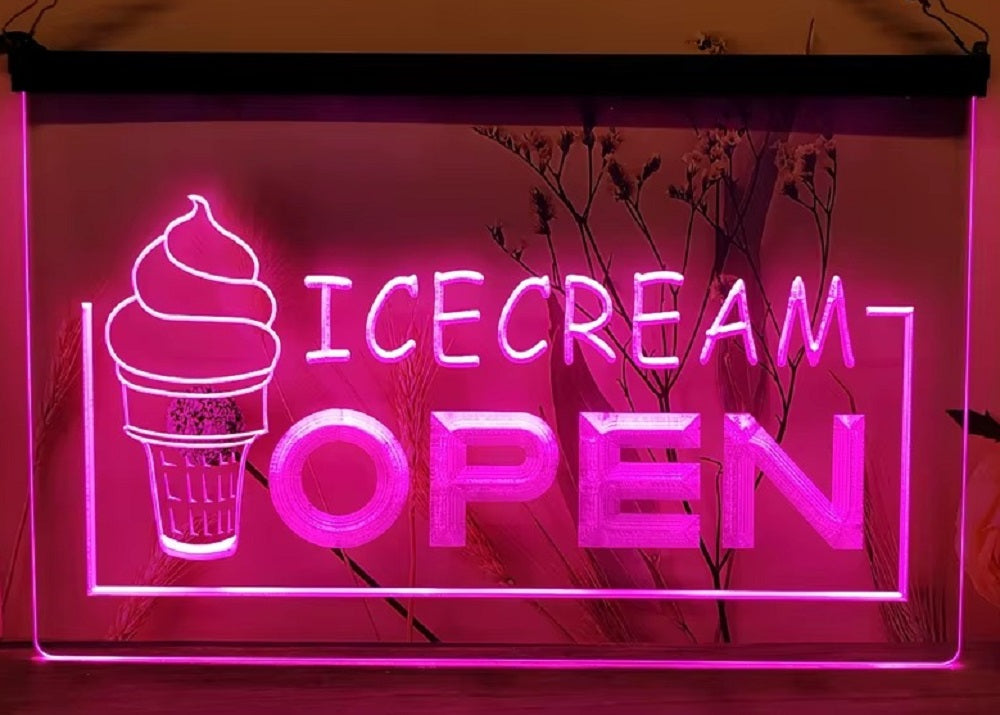 Ice Cream Open Led Neon Sign Ice Cream Smoothie Slushie Store Decor