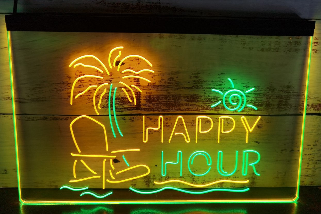 Happy Hour Beach Led Neon Sign Dual Color Home Restaurant Coffee Shop Decor
