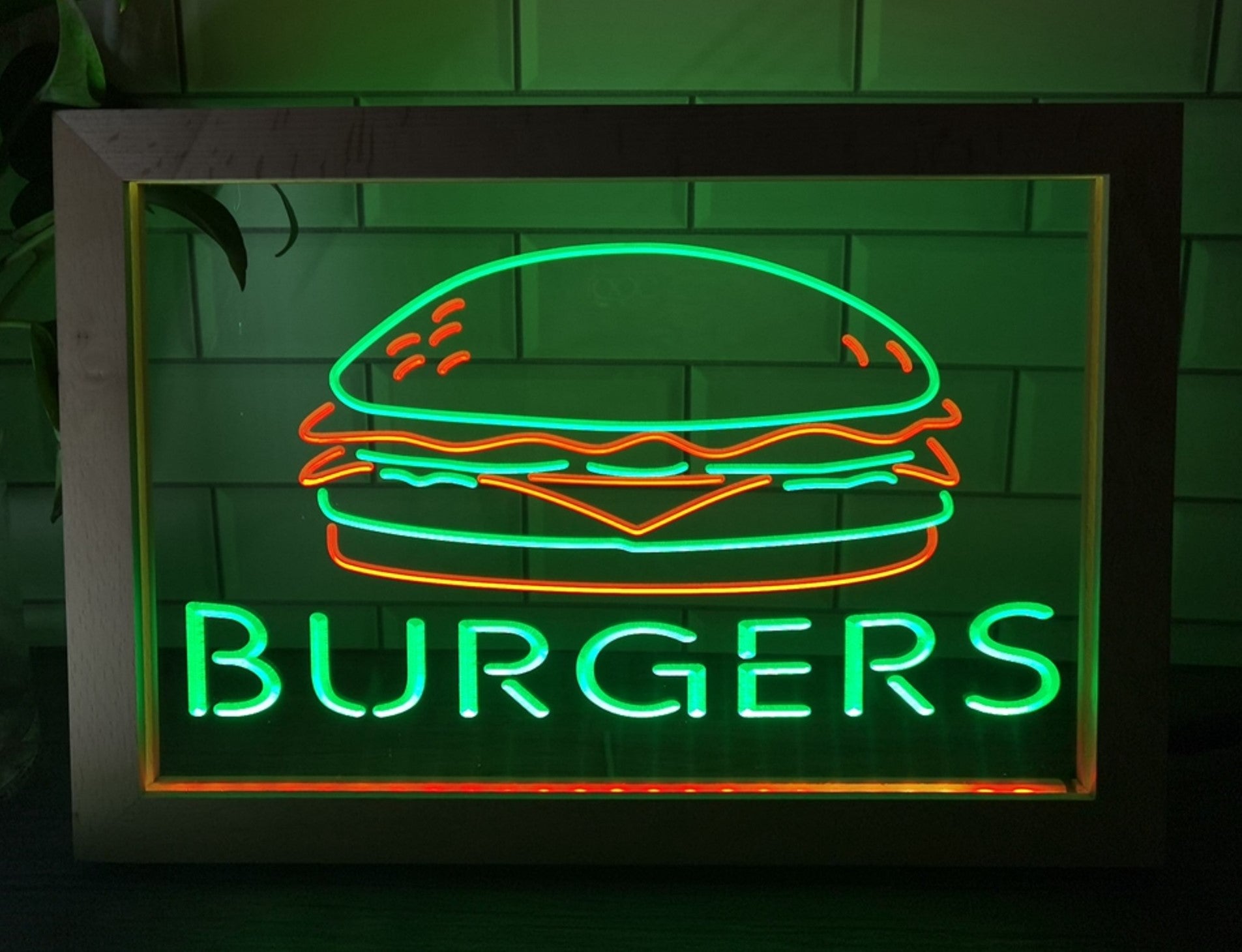 Burgers Sandwiches Led Neon Sign Framed Kebab Burger Restaurant Decor