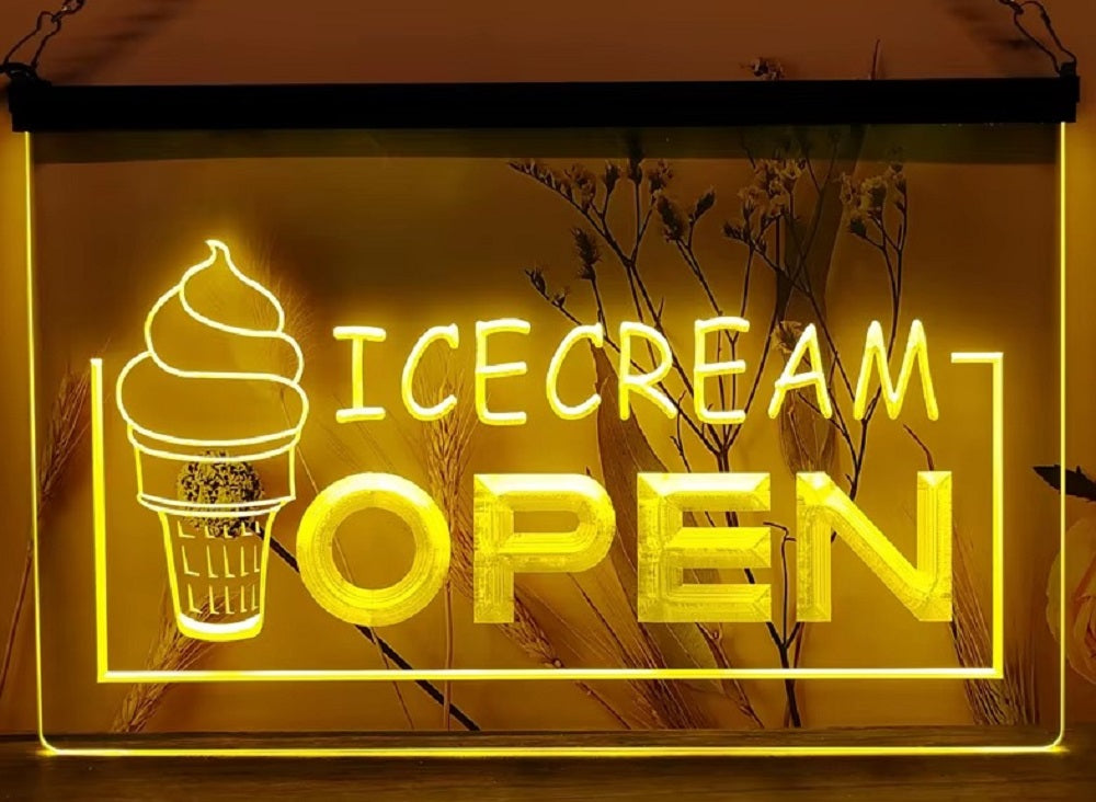 Ice Cream Open Led Neon Sign Ice Cream Smoothie Slushie Store Decor
