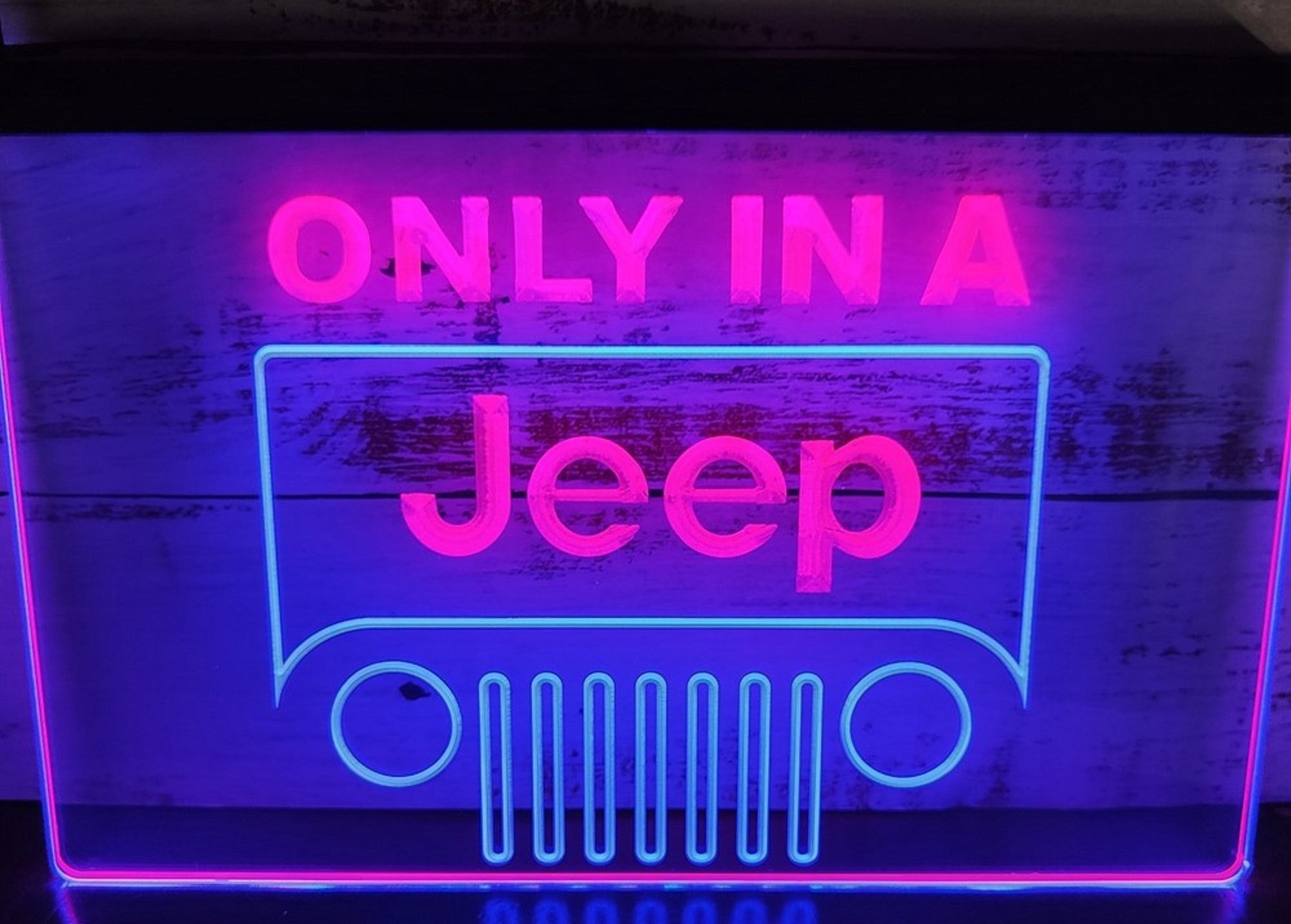 Only In A Jeep Led Neon Sign Dual Color Wall Hanging Or Desktop Decor