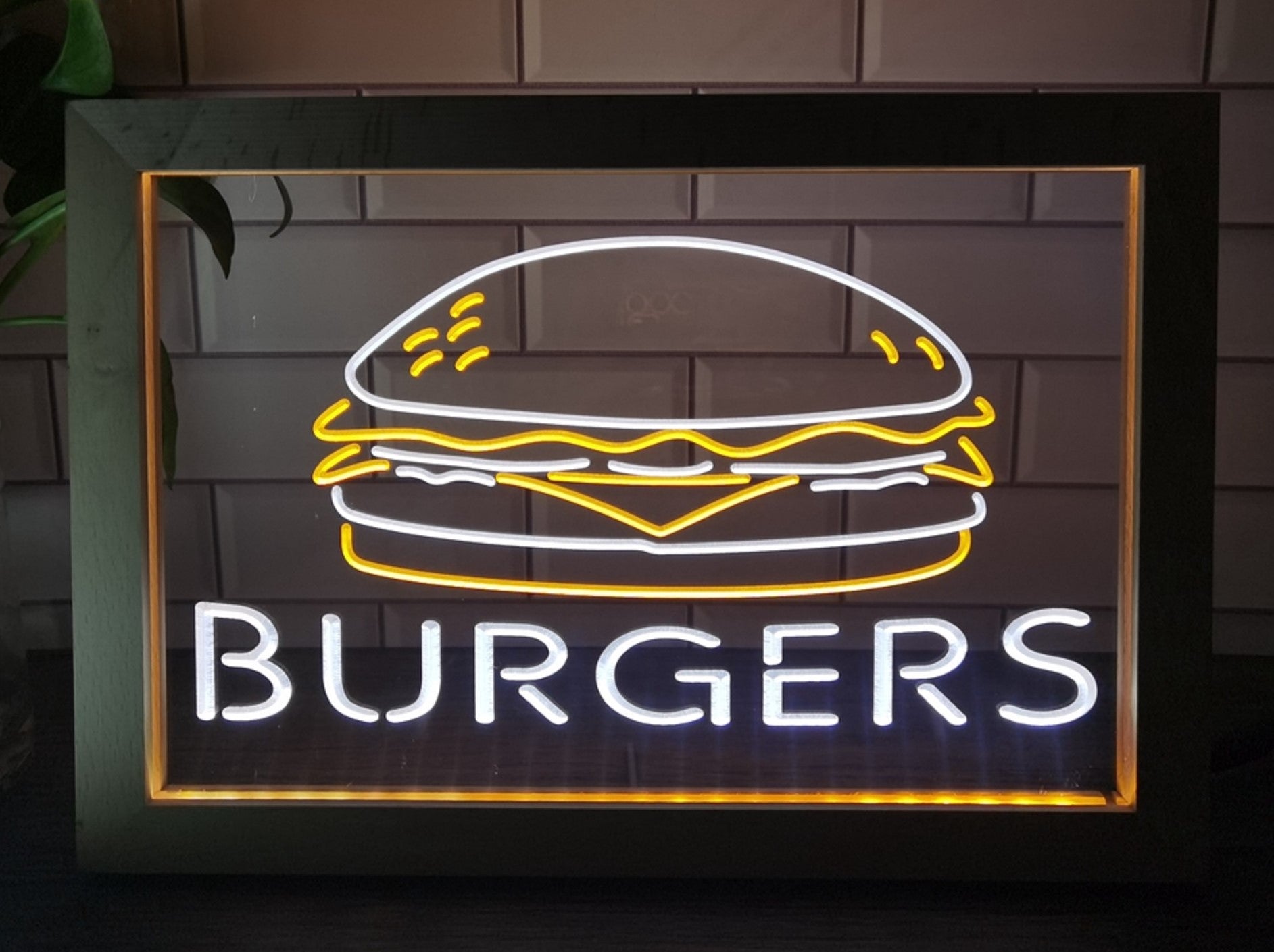 Burgers Sandwiches Led Neon Sign Framed Kebab Burger Restaurant Decor