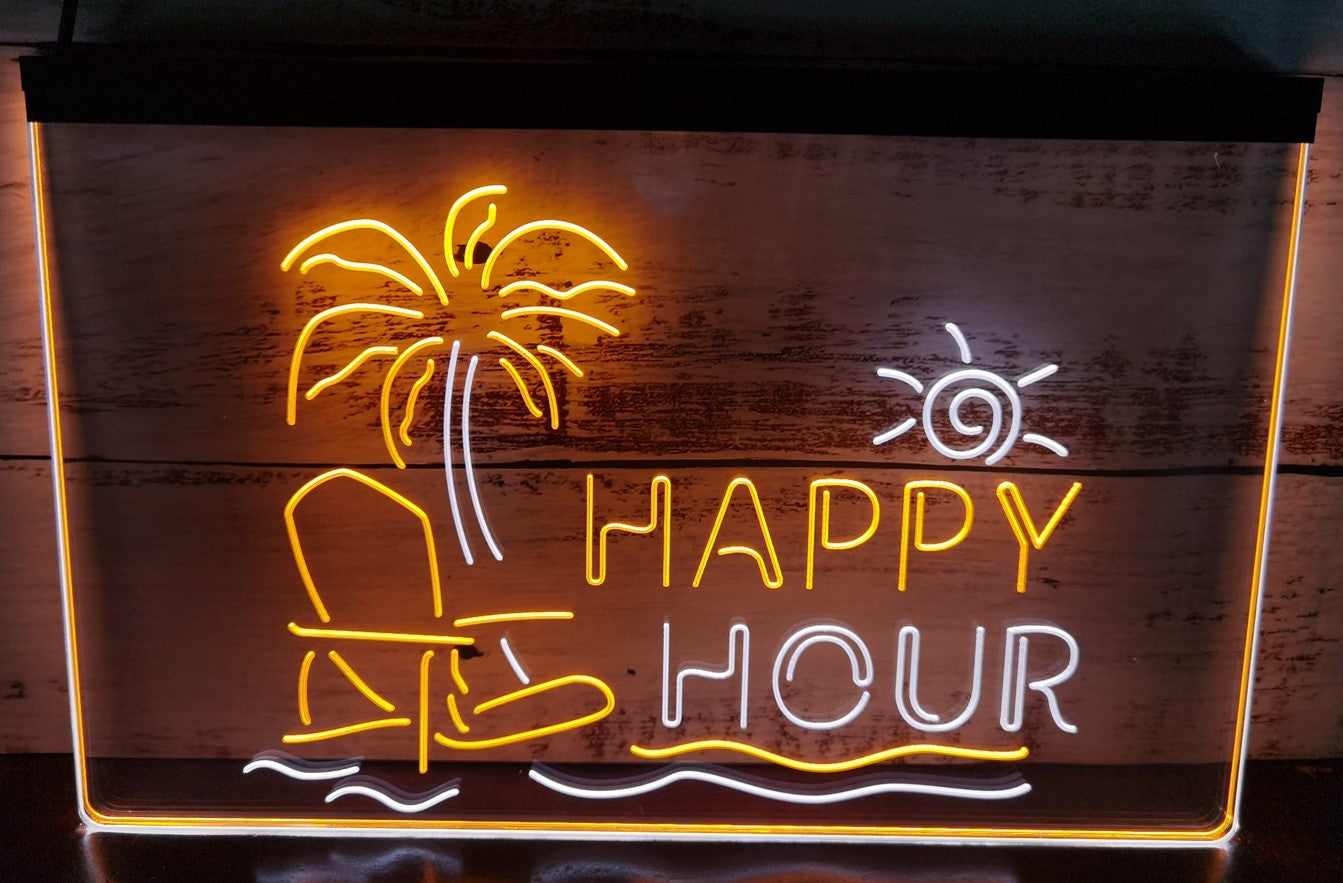 Happy Hour Beach Led Neon Sign Dual Color Home Restaurant Coffee Shop Decor