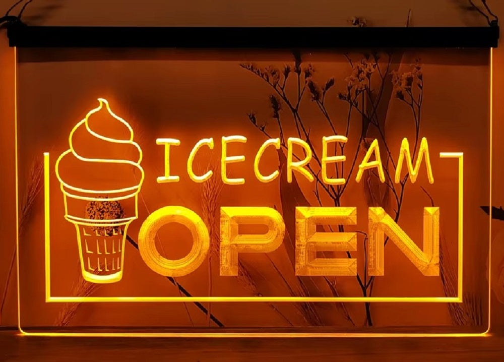 Ice Cream Open Led Neon Sign Ice Cream Smoothie Slushie Store Decor