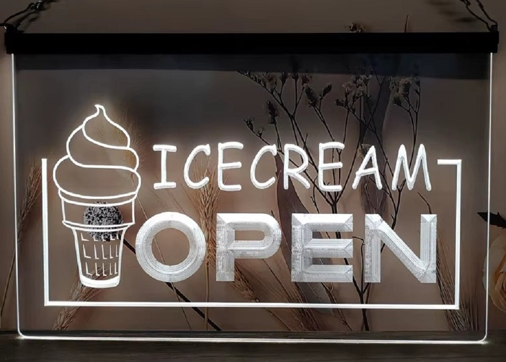 Ice Cream Open Led Neon Sign Ice Cream Smoothie Slushie Store Decor