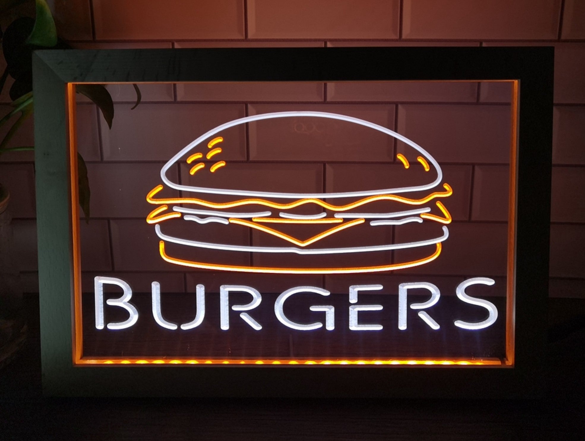 Burgers Sandwiches Led Neon Sign Framed Kebab Burger Restaurant Decor