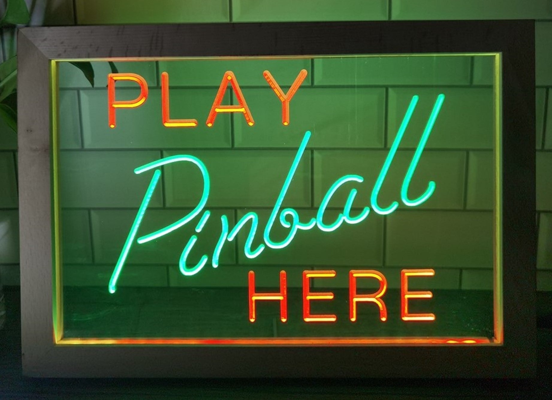 Play Pinball Here Led Neon Sign Framed Arcade Pinball Shop Decor