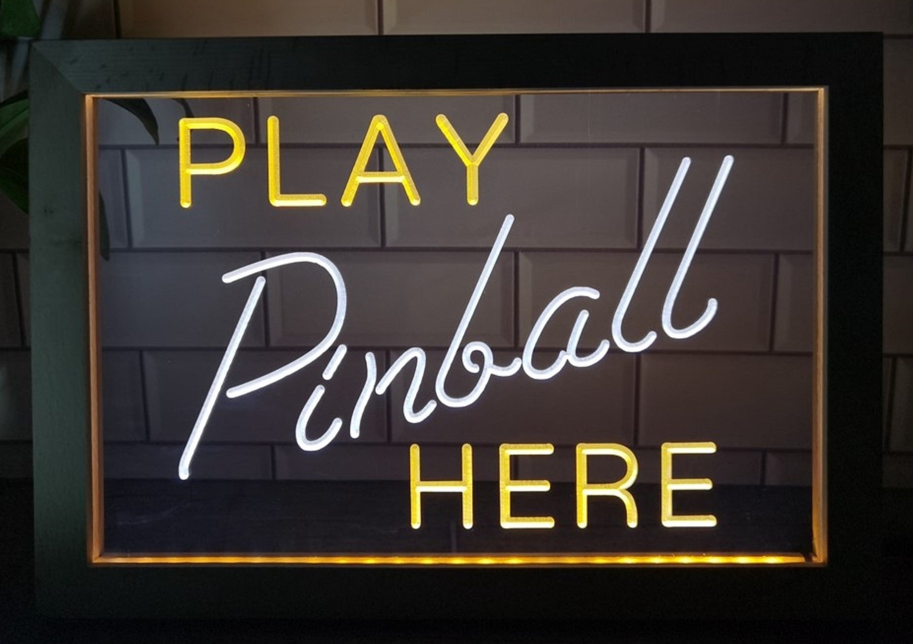Play Pinball Here Led Neon Sign Framed Arcade Pinball Shop Decor