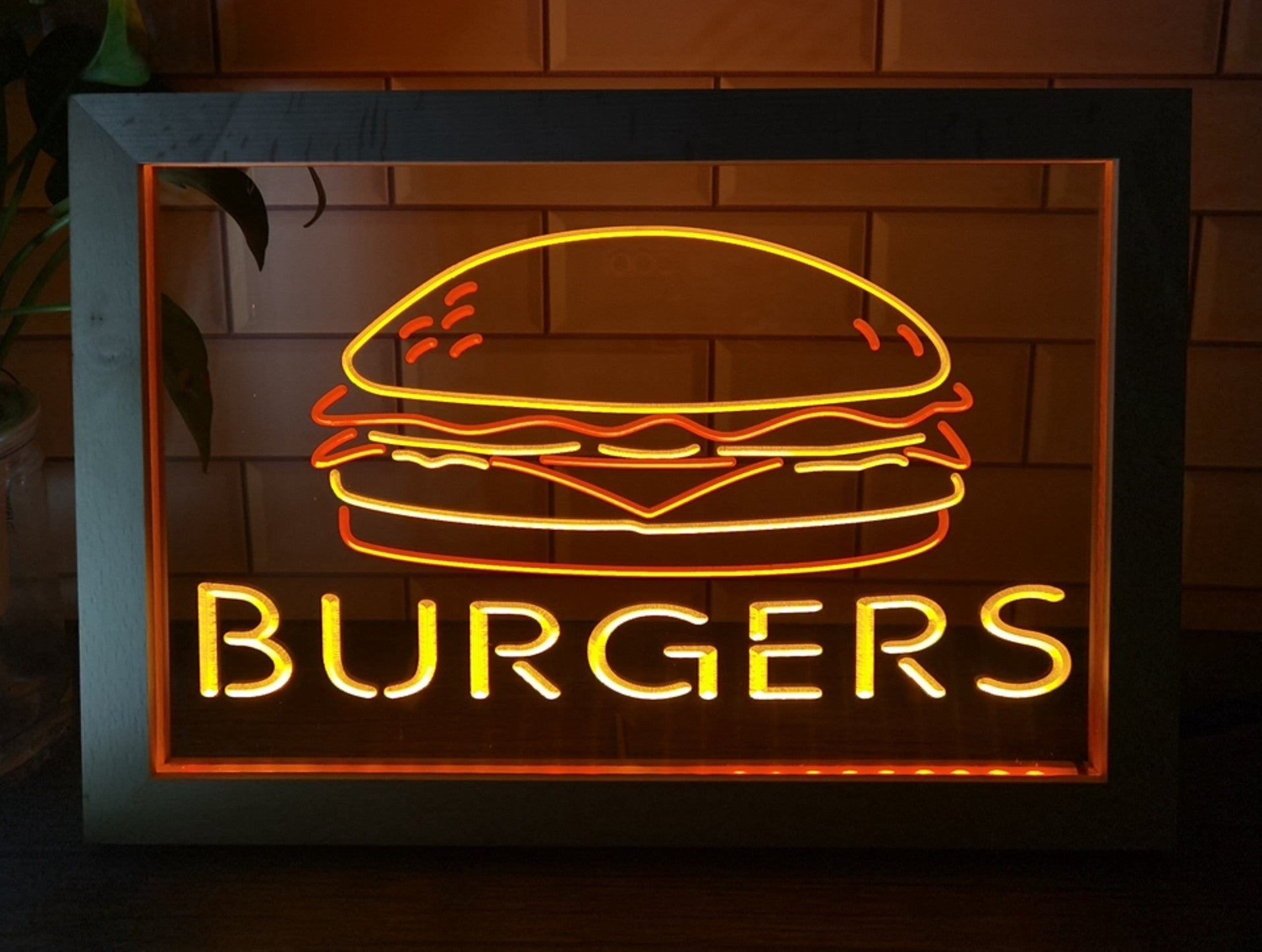 Burgers Sandwiches Led Neon Sign Framed Kebab Burger Restaurant Decor