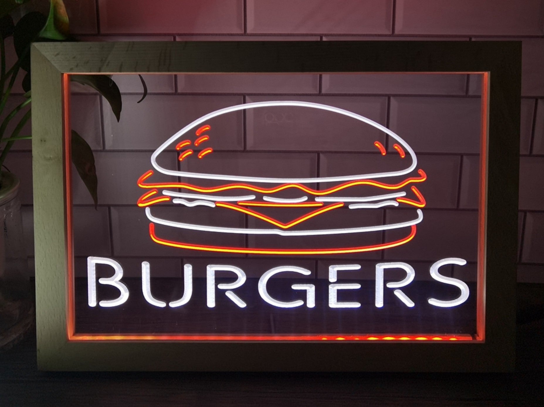 Burgers Sandwiches Led Neon Sign Framed Kebab Burger Restaurant Decor