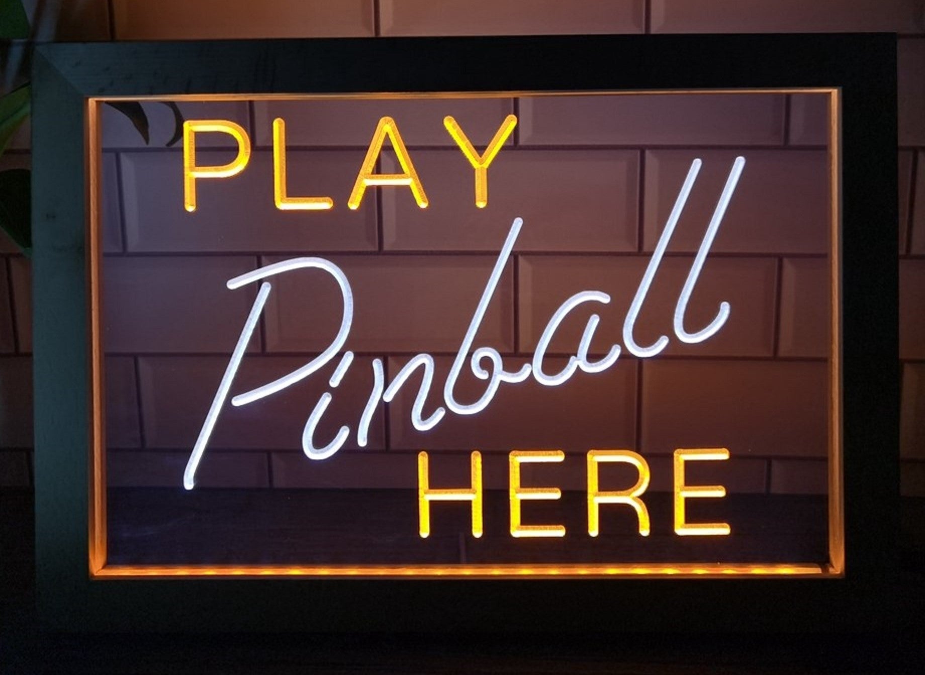 Play Pinball Here Led Neon Sign Framed Arcade Pinball Shop Decor