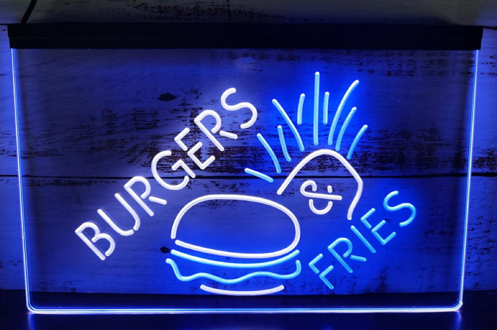 Burgers & Fries Led Neon Sign Dual Color Kebab Burger Restaurant Decor