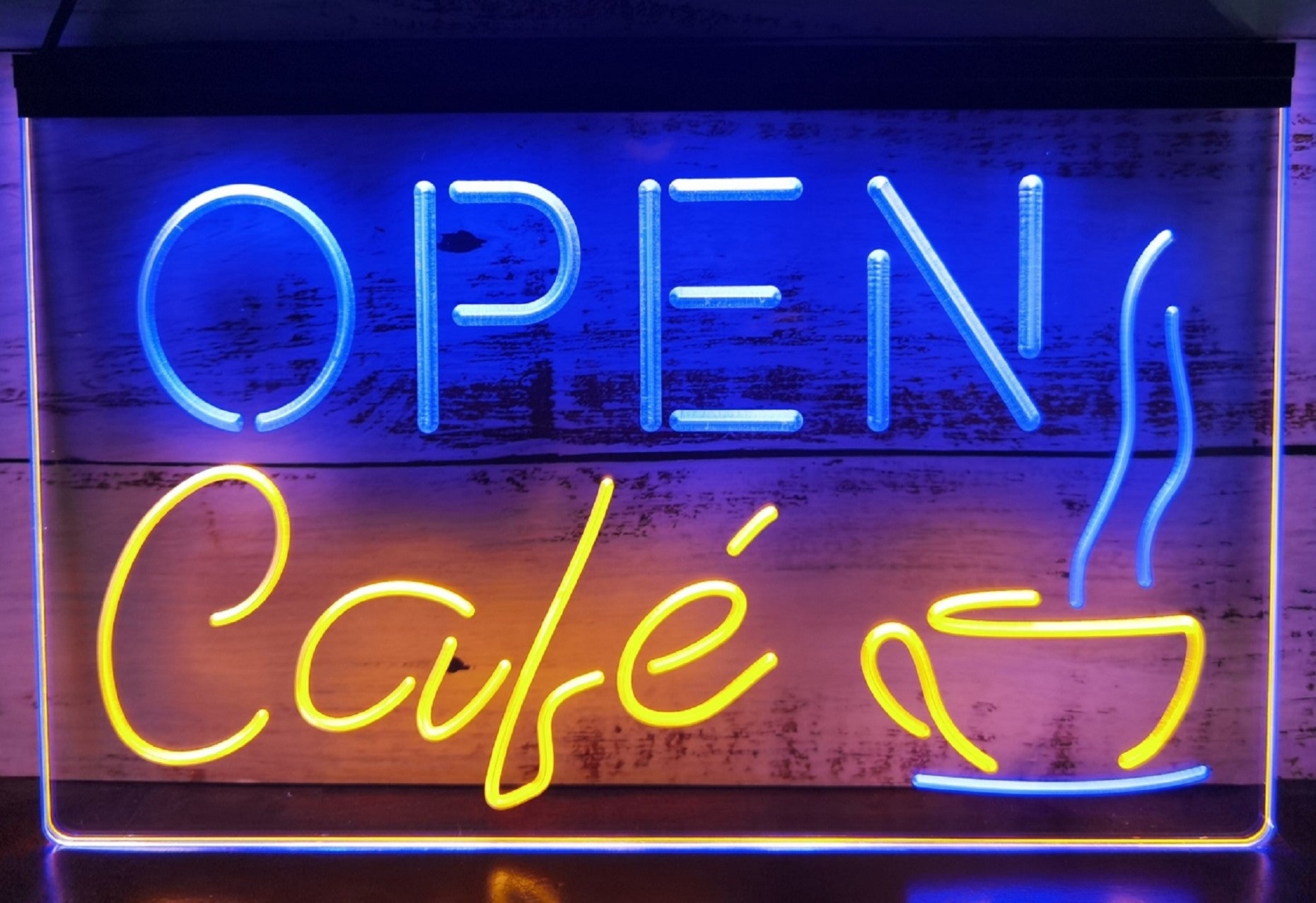 Open Café Led Neon Sign Dual Color Coffee Shop Decor Wall Hanging