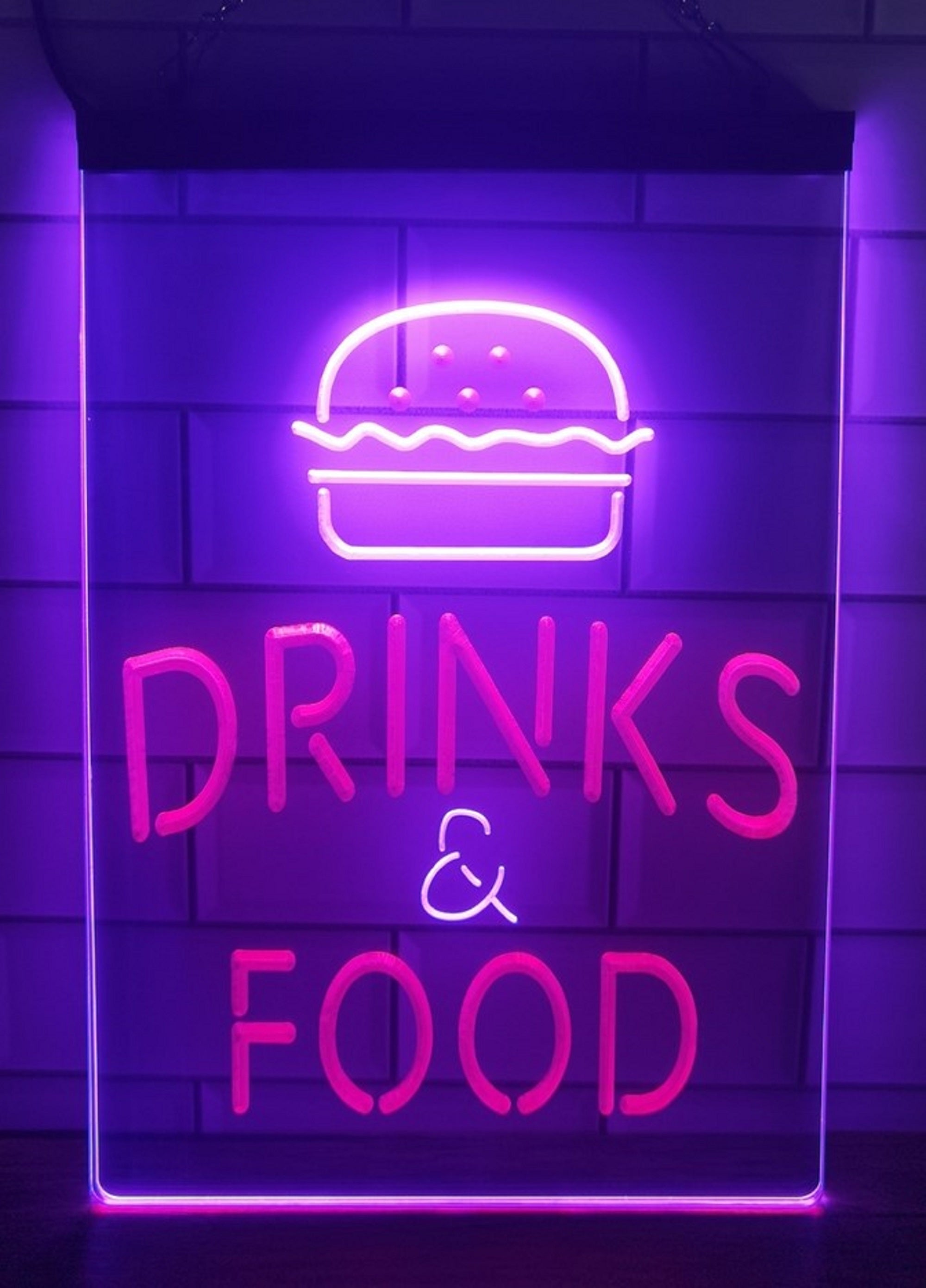 Burger Drinks Food Led Neon Sign Dual Color Kebab Burger Restaurant Decor