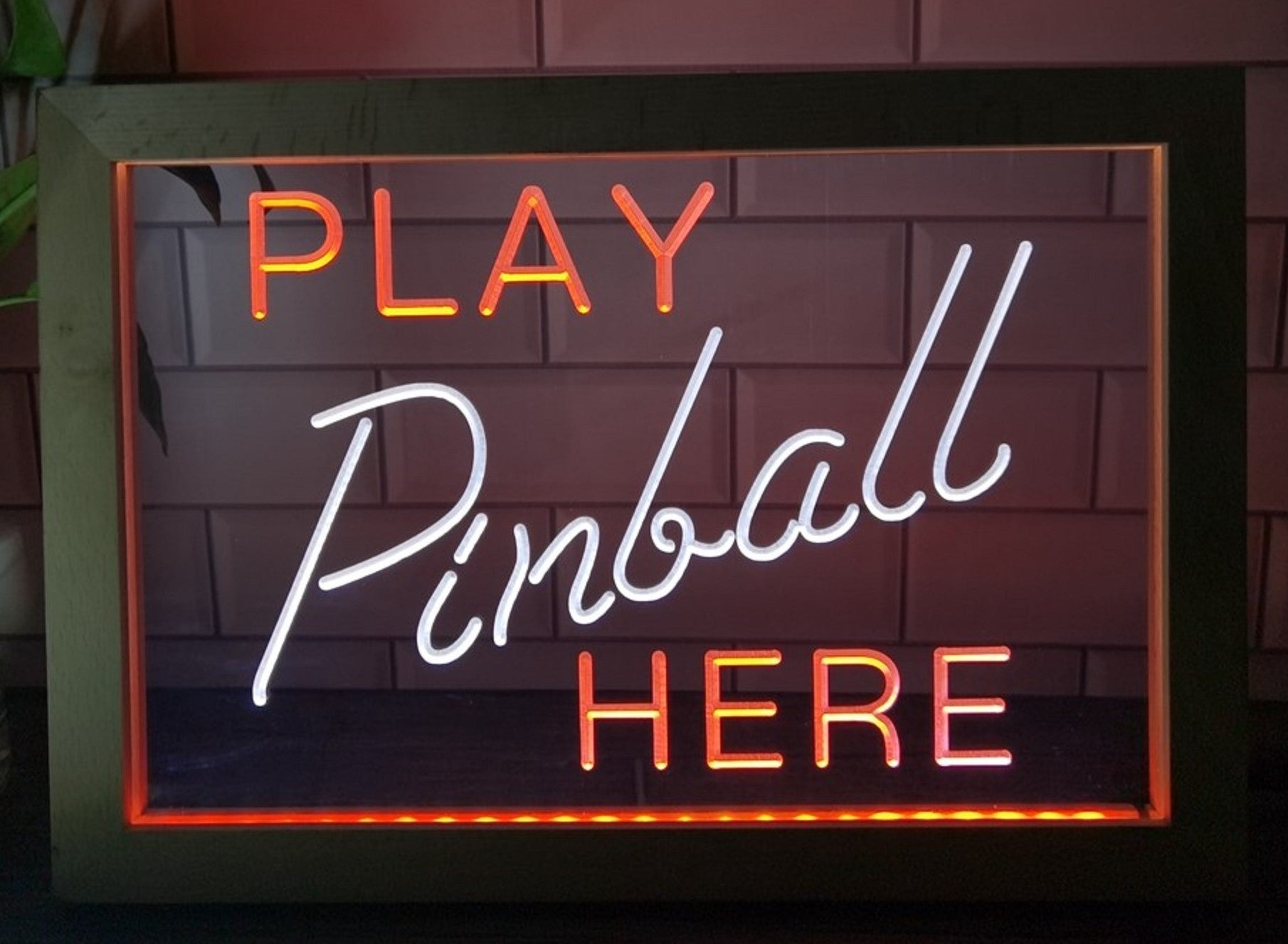 Play Pinball Here Led Neon Sign Framed Arcade Pinball Shop Decor