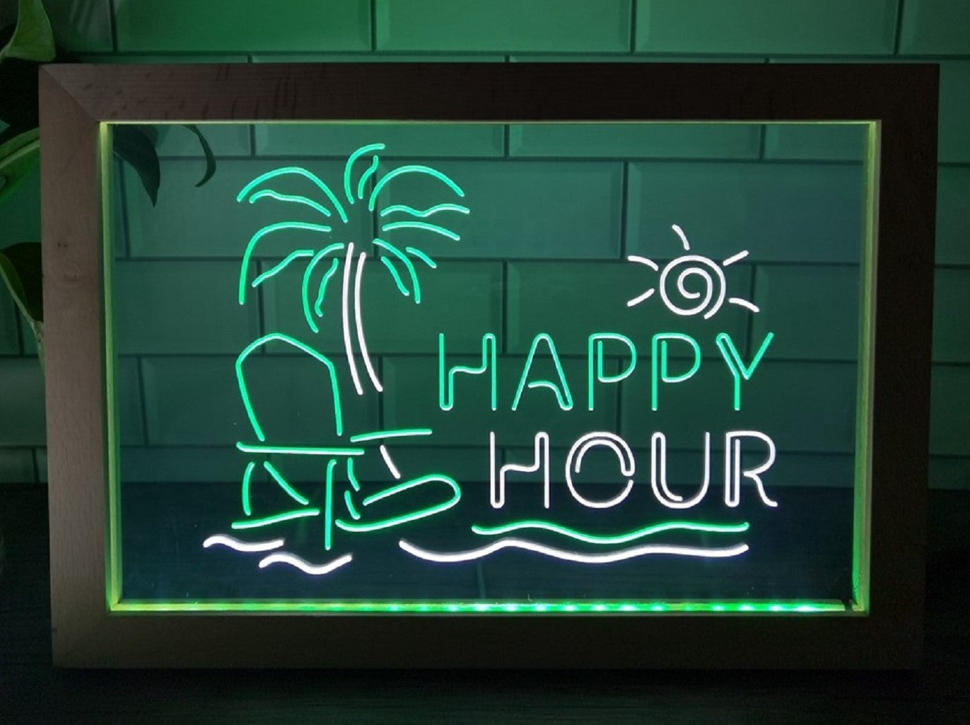 Happy Hour Beach Led Neon Sign Framed Home Restaurant Coffee Shop Decor